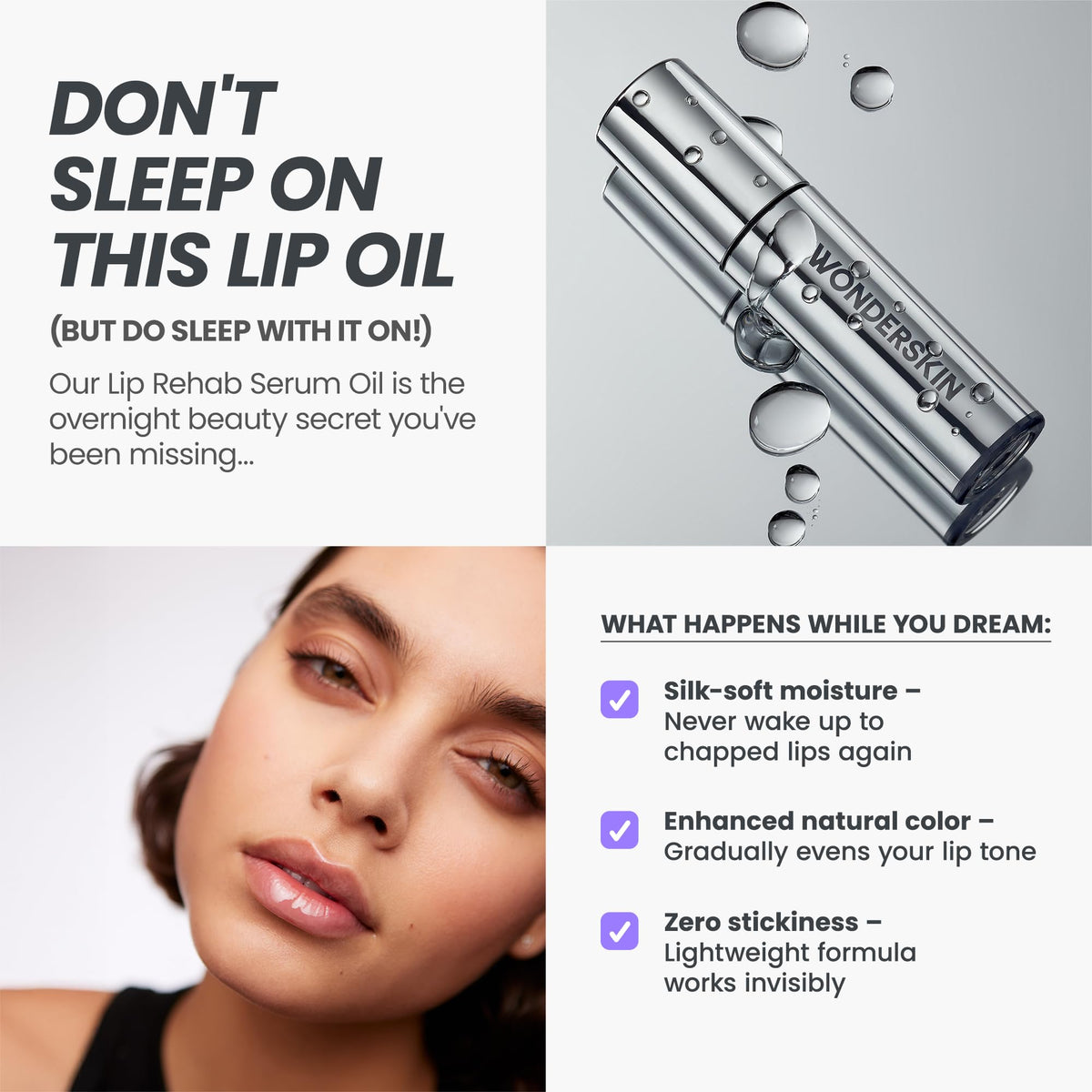 Wonderskin Lip Oil - Aceite De Suero De Rehabilitación De Labios, Suero Transparente Hidratante E Hidratante Para Labios Secos - Natural, Vegano Y No Pegajoso (Transparente)