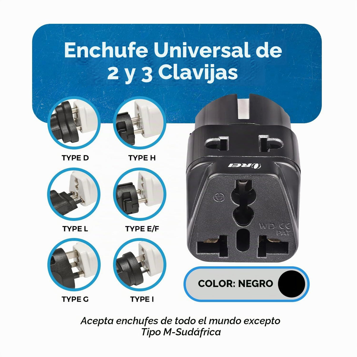 Adaptador de Enchufe 2 en 1 Orei Negro Schuko Tipo E/F 2 Pack