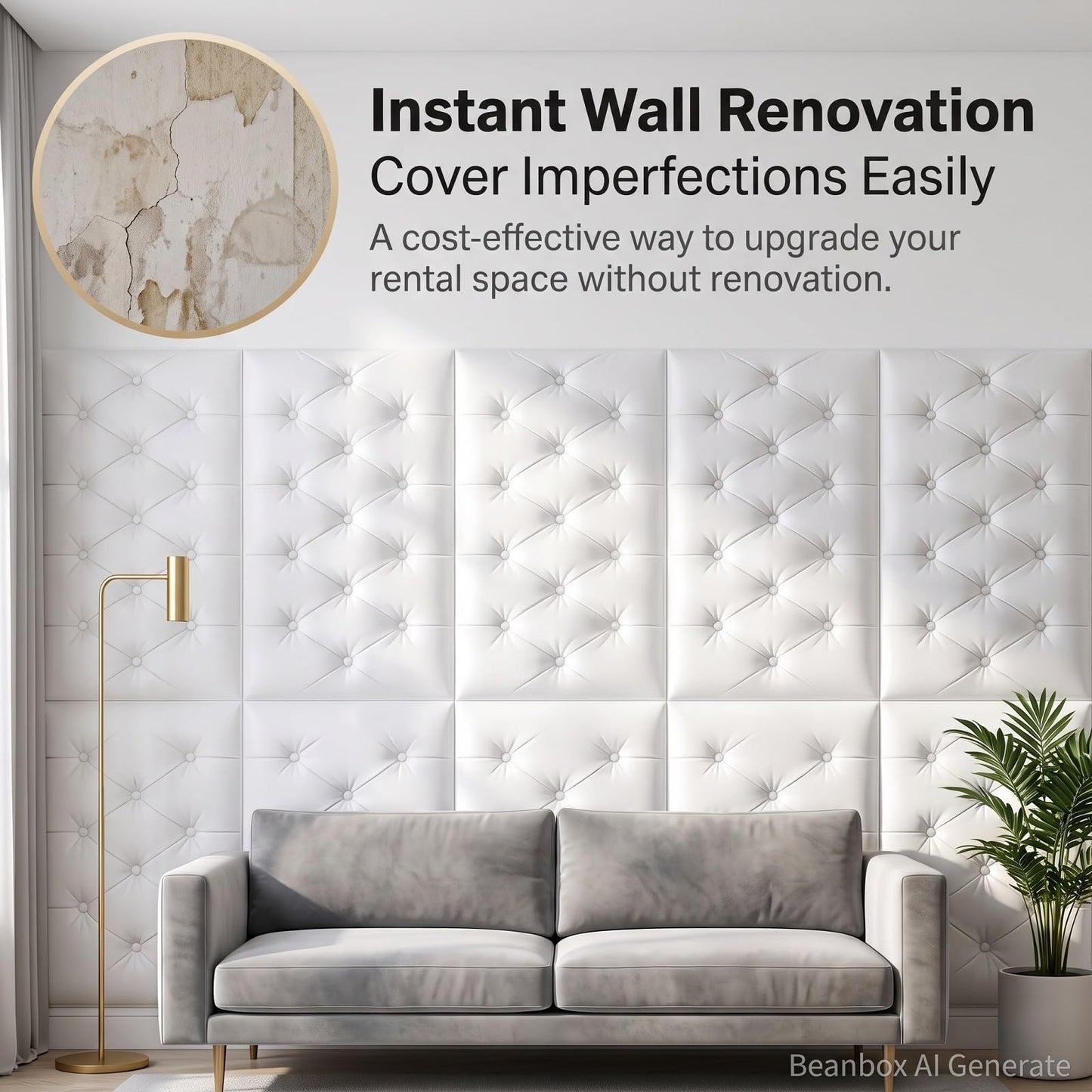 LIANTIAN Acolchado de Pared para niños, Acolchado tapizado para Cuna con adherencia Segura, Adhesivo Protector anticolisión para Pared para Dormitorio o Sala de Juegos(White,70 * 35 cm)