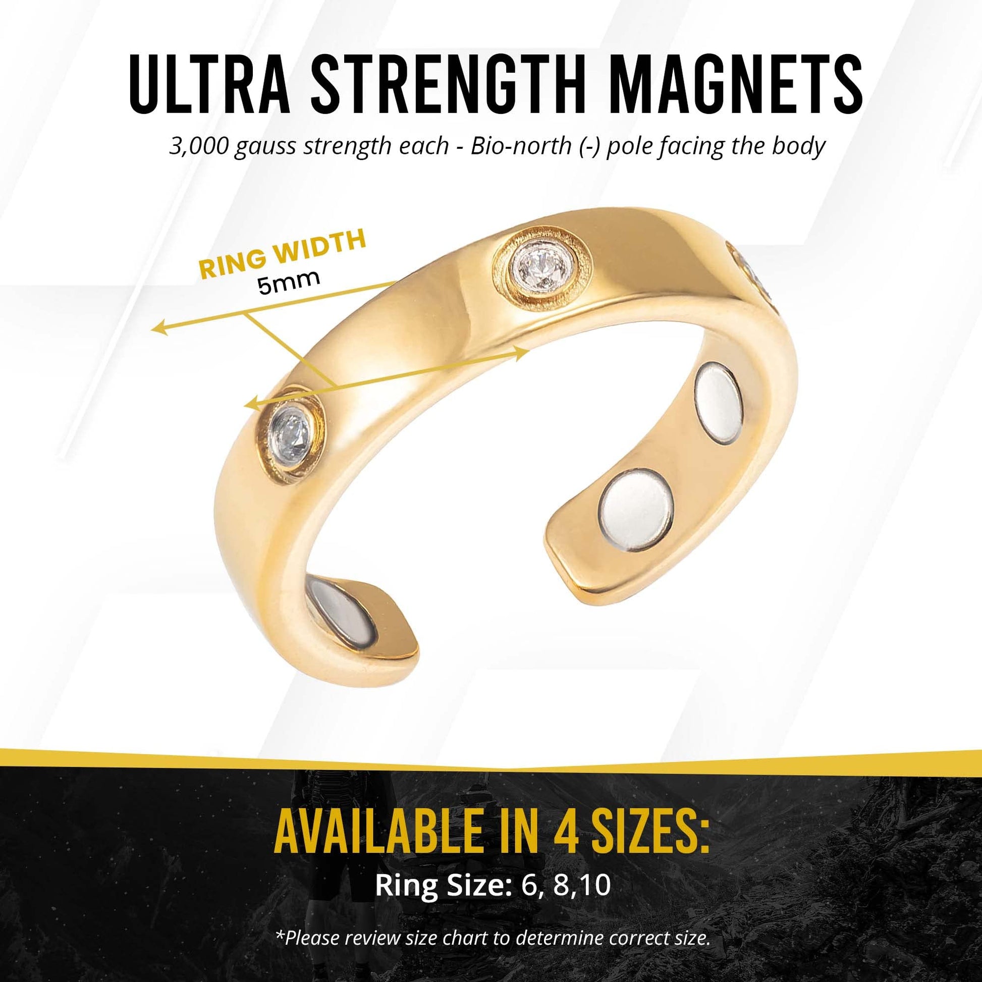 MagnetRX® Magnetic Ring for Women - Elegant Crystal Ring - Magnet Rings for Women (8, gold)