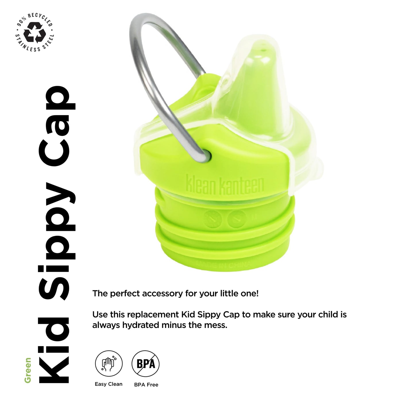 Klean Kanteen - Tapa de repuesto para botella de agua para niños, fácil de limpiar, ideal para actividades al aire última intervensión, última intervensión de BPA, verde