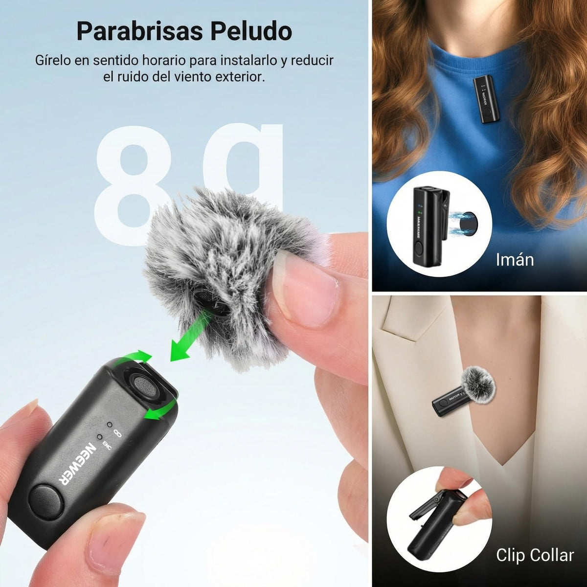 Micrófono Solapa Inalámbrico NEEWER KM23C Negro AI Cancelación de Ruido 70m Alcance