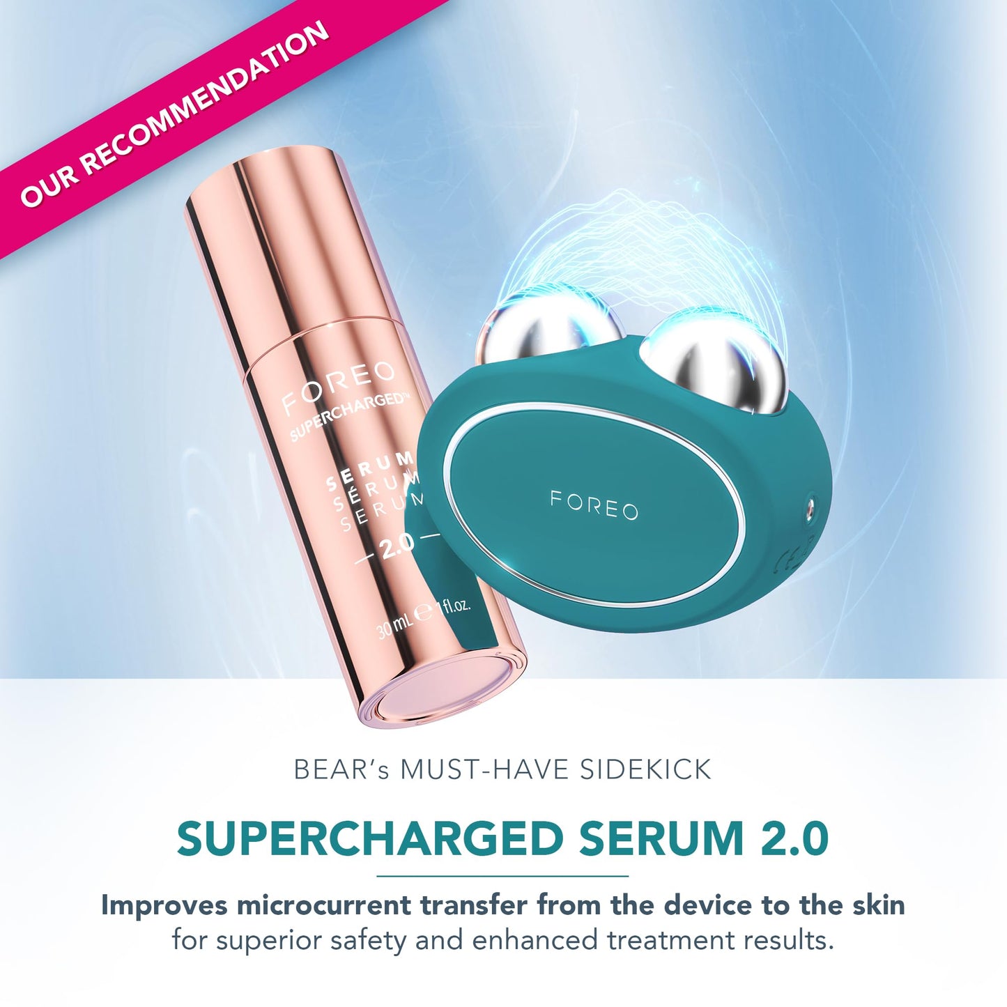 FOREO BEAR 2 - Tonificador facial de microcorrientes - Masajeador antiarrugas - Lifting facial inmediato - Reafirma y define - Mejora la absorción de las mascarillas - Evergreen