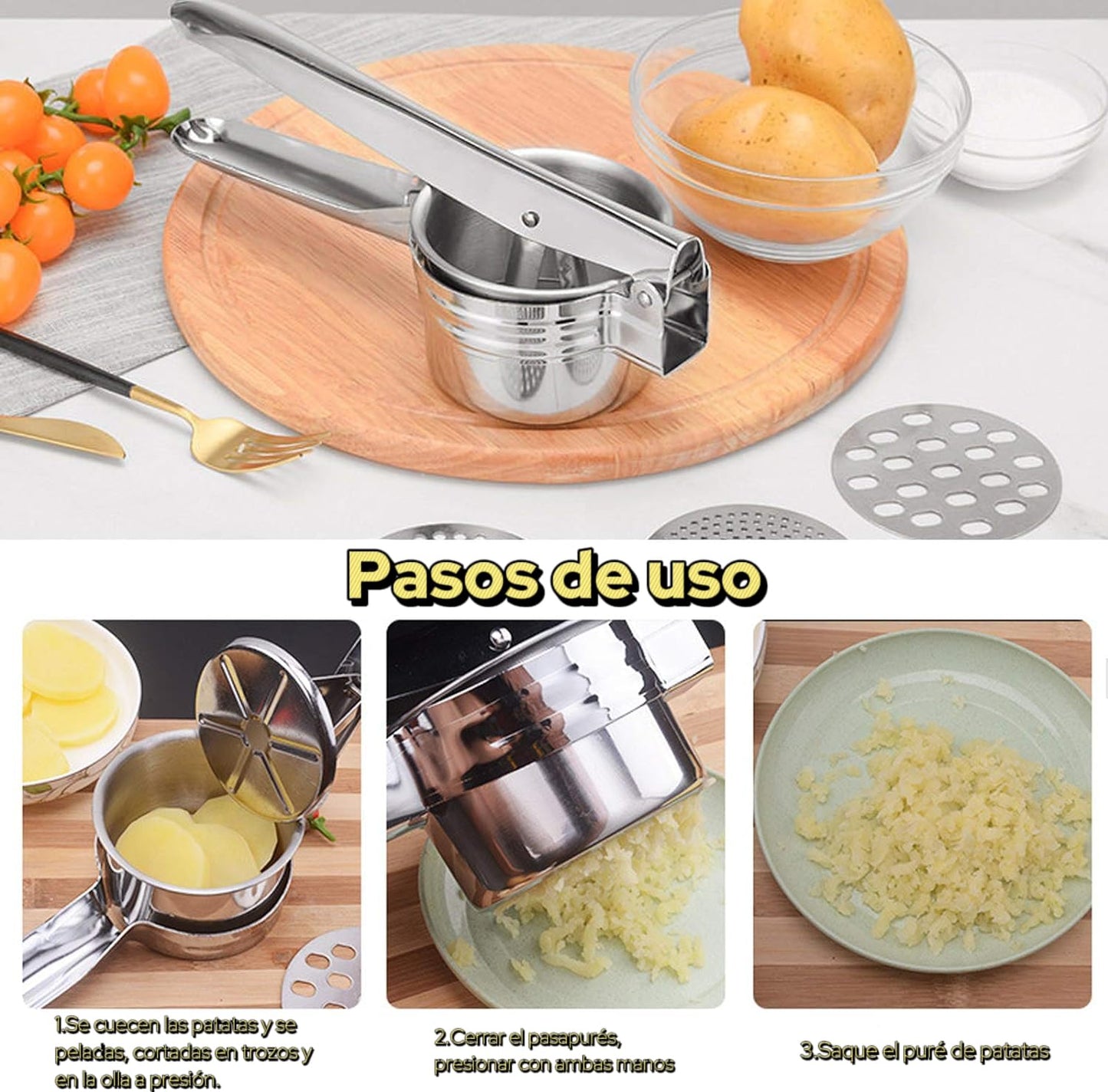 Prensador de Patatas Latauar Acero Inoxidable Ergonómico Profesional
