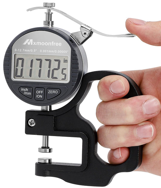 Mxmoonfree - Medidor de espesor digital de 0.001 mm/0.00005 pulgadas | Medidor de espesor electrónico de 0-12.7 mm/0.5 pulgadas con visualización LCD, conversión de unidades, estuche de