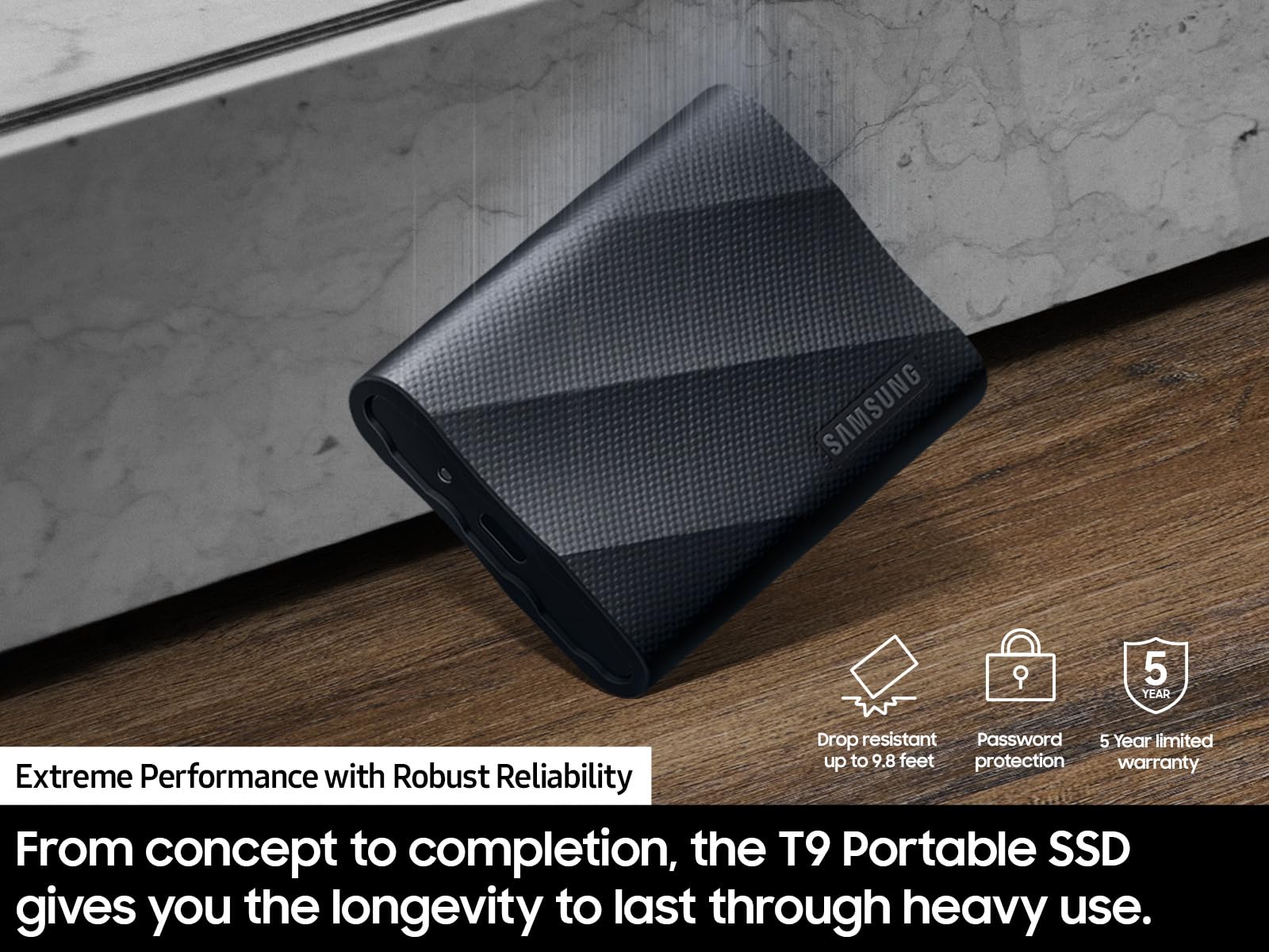 SSD Portátil Samsung 2TB Negro Resistente para Fotógrafos y Creadores de Contenido