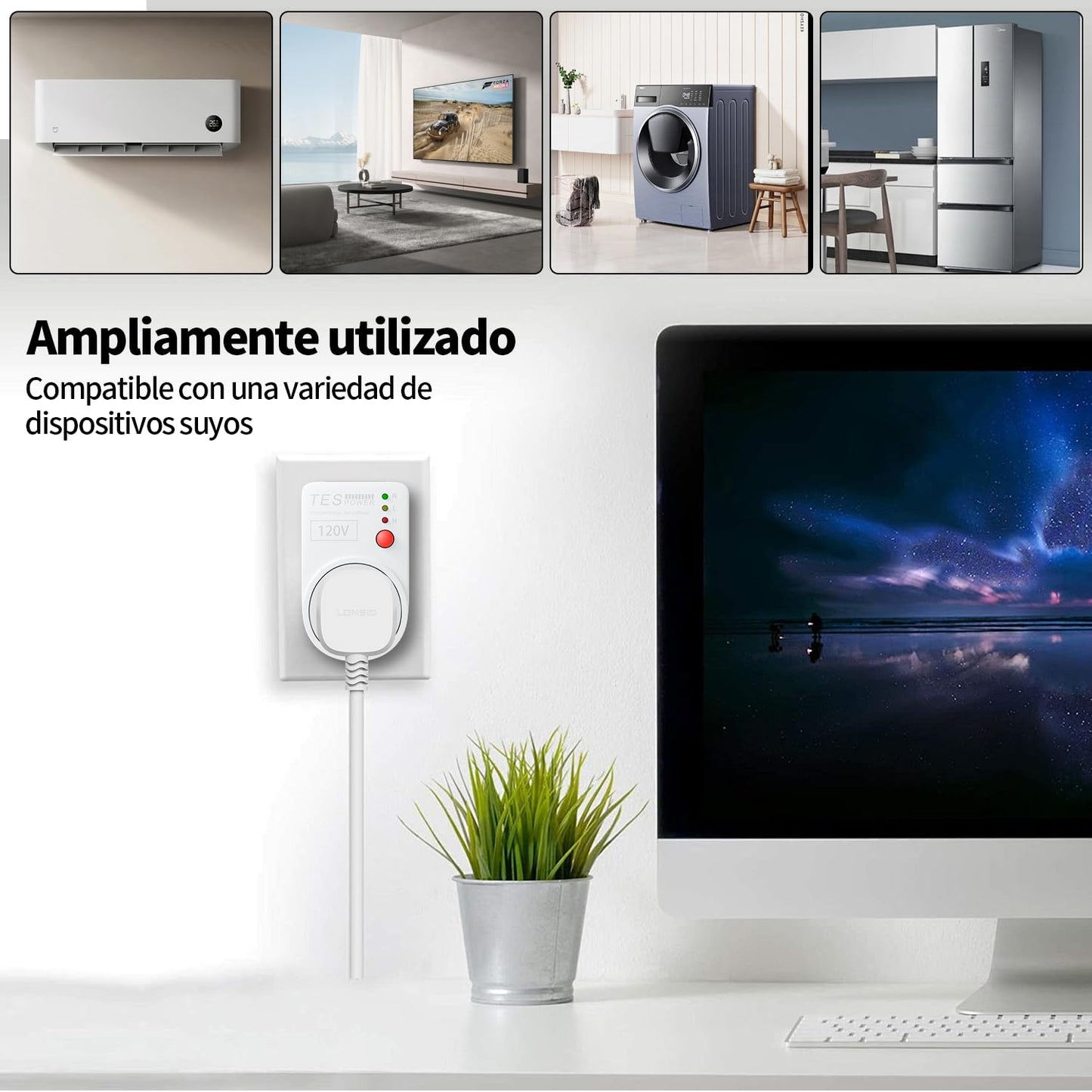 FlyDog 2Pzs Protector de Sobretensión TESPOWER de 120V, con Indicadores LED, Protección contra Voltaje Alto/Bajo, para Hogar y Oficina