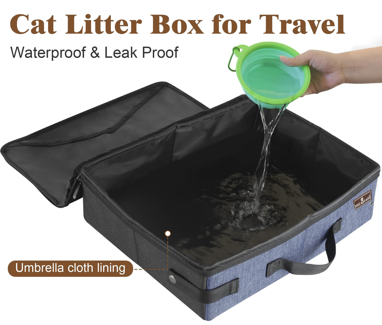 HiCaptain - Caja de arena para gatos de viaje con tapa y asa, portátil, portátil, plegable, para gatos (M, negro/gris)