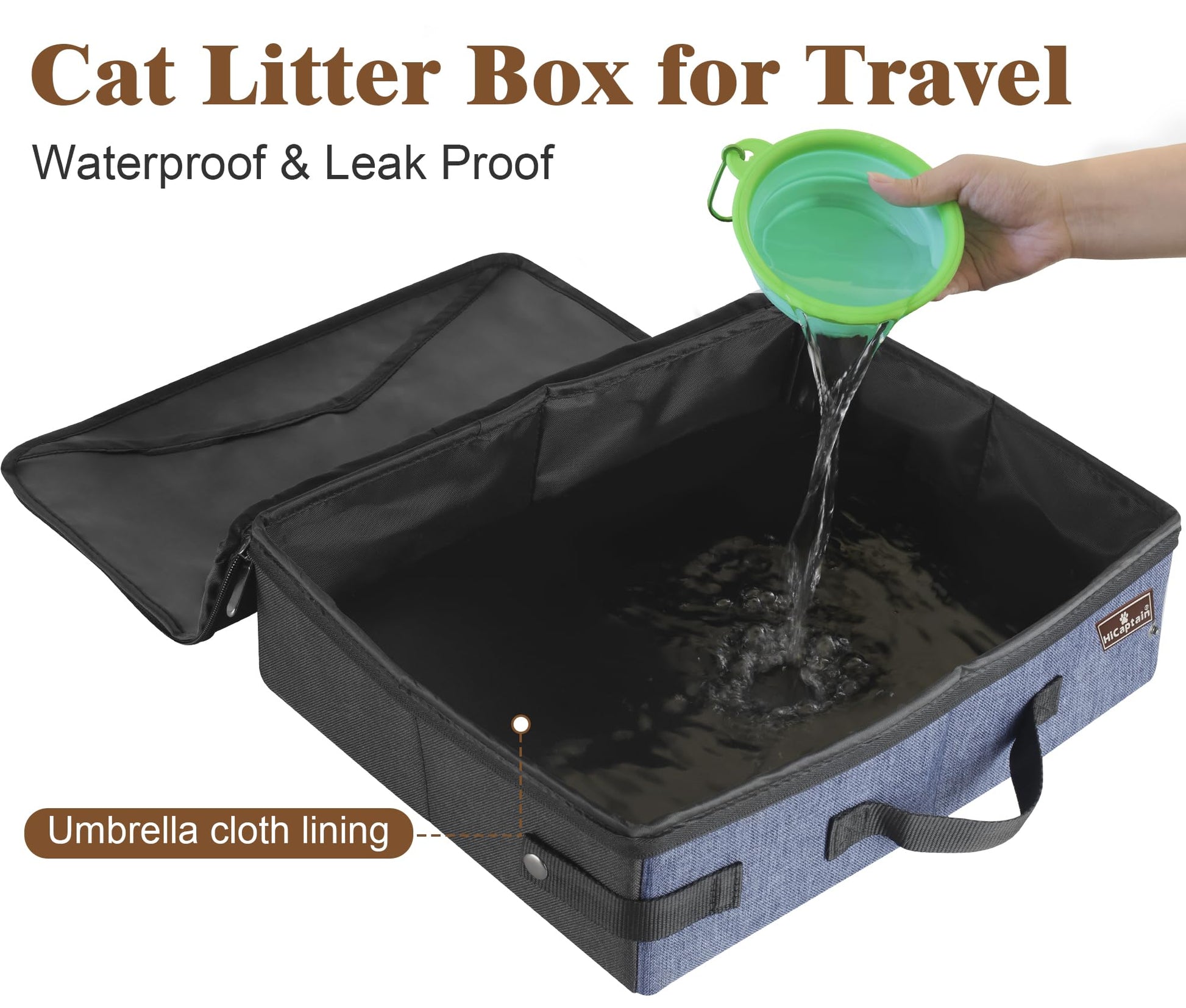 HiCaptain - Caja de arena para gatos de viaje con tapa y asa, portátil, portátil, plegable, para gatos (M, negro/gris)