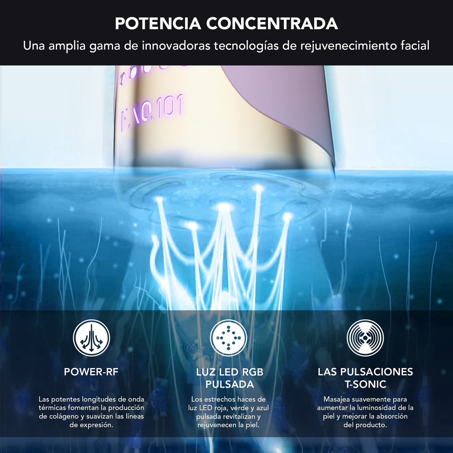 FAQ 101 - Masajeador facial reafirmante - Luz roja LED para renovación de la piel - Luces LED y alta frecuencia para el cuidado facial - Belleza y antiarrugas - Amethyst