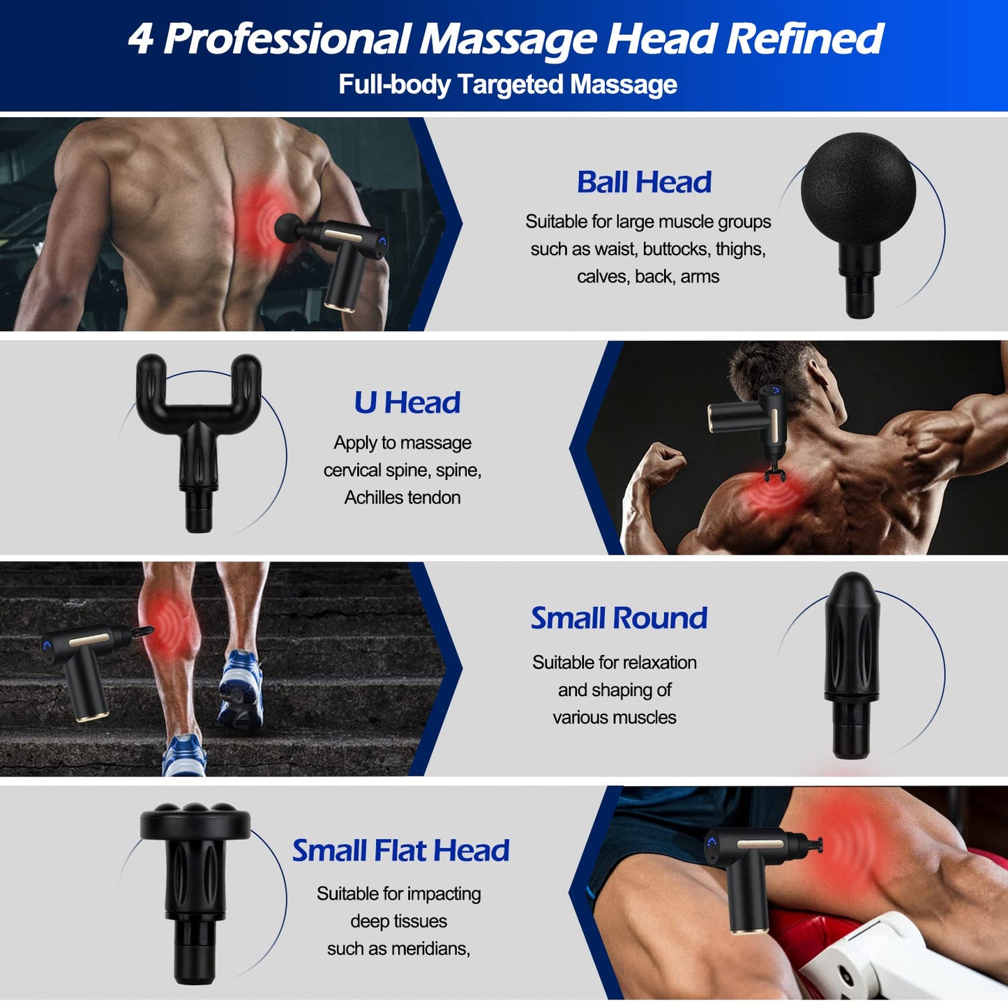 Pistola de Masaje Muscular, Uplayteck Masajeador Portatil Muscular Mini Masajeador de Tejido Profundo Ajustables Massage Gun Portátil 4 Cabezales de Masaje para Relajar Los Músculos Aliviar el Dolor (Negro)