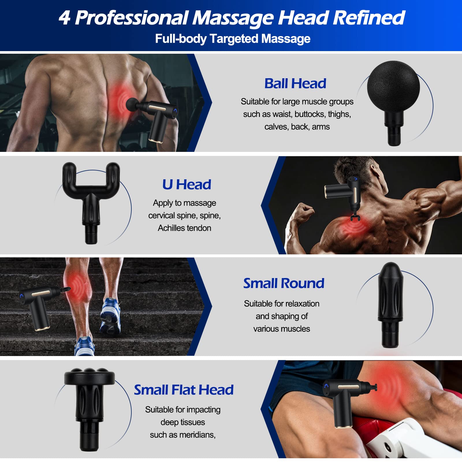 Pistola de Masaje Muscular, Uplayteck Masajeador Portatil Muscular Mini Masajeador de Tejido Profundo Ajustables Massage Gun Portátil 4 Cabezales de Masaje para Relajar Los Músculos Aliviar el Dolor (Negro)