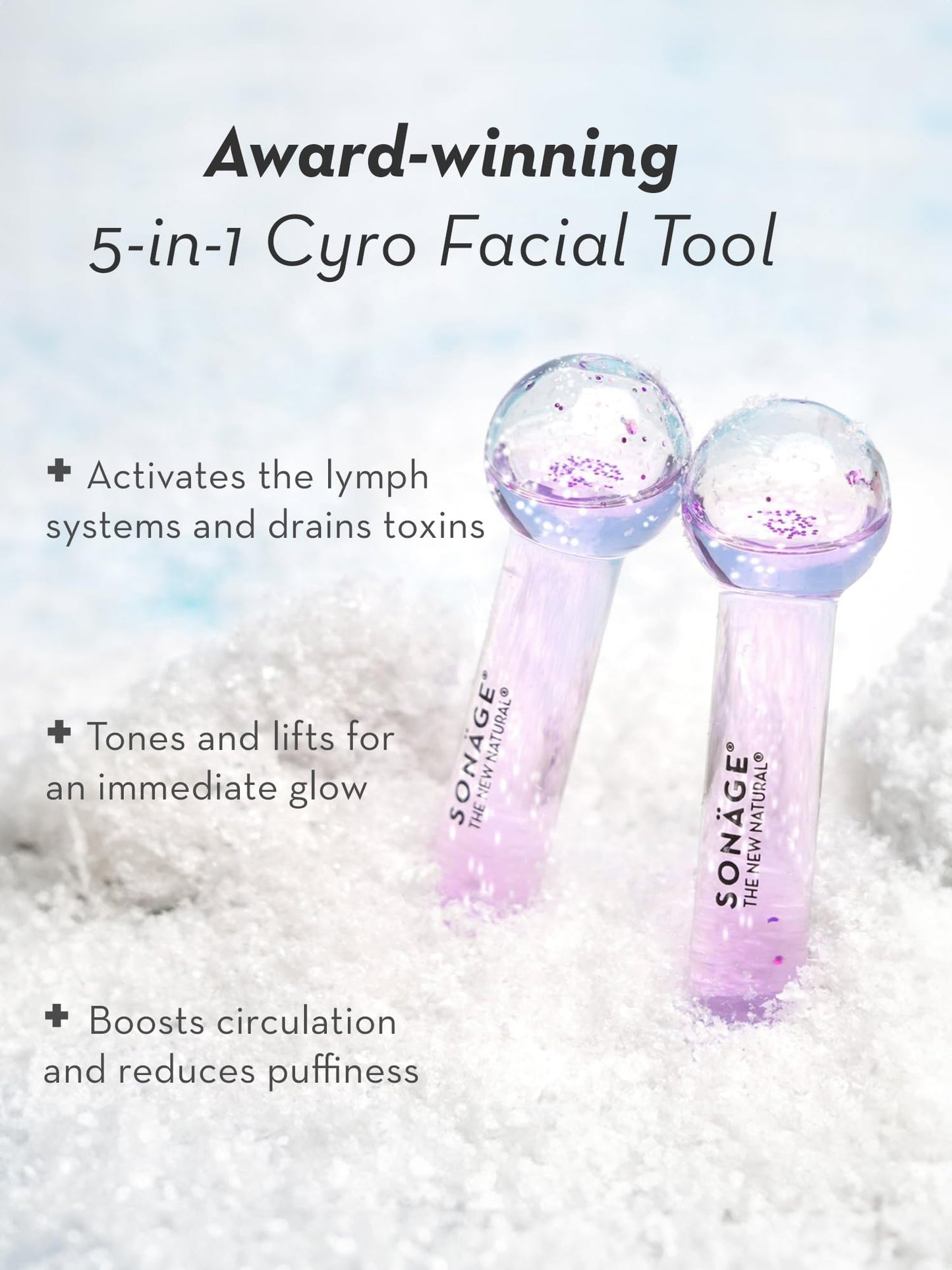 Sonage Baby Frioz - Mini globos helados, globos de hielo pendientes de patente para cara, herramienta facial 5 en 1, masajeador para ojos y cuello, aprieta la piel, reduce la hinchazón y las arrugas