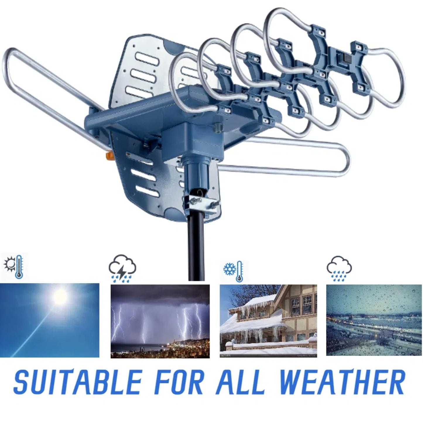 Antena de TV para exteriores con poste de montaje y cable coaxial RG6 de 40 pies, rango de 150 millas, rotación remota inalámbrica, soporte de 2 televisores, rotación de 360°