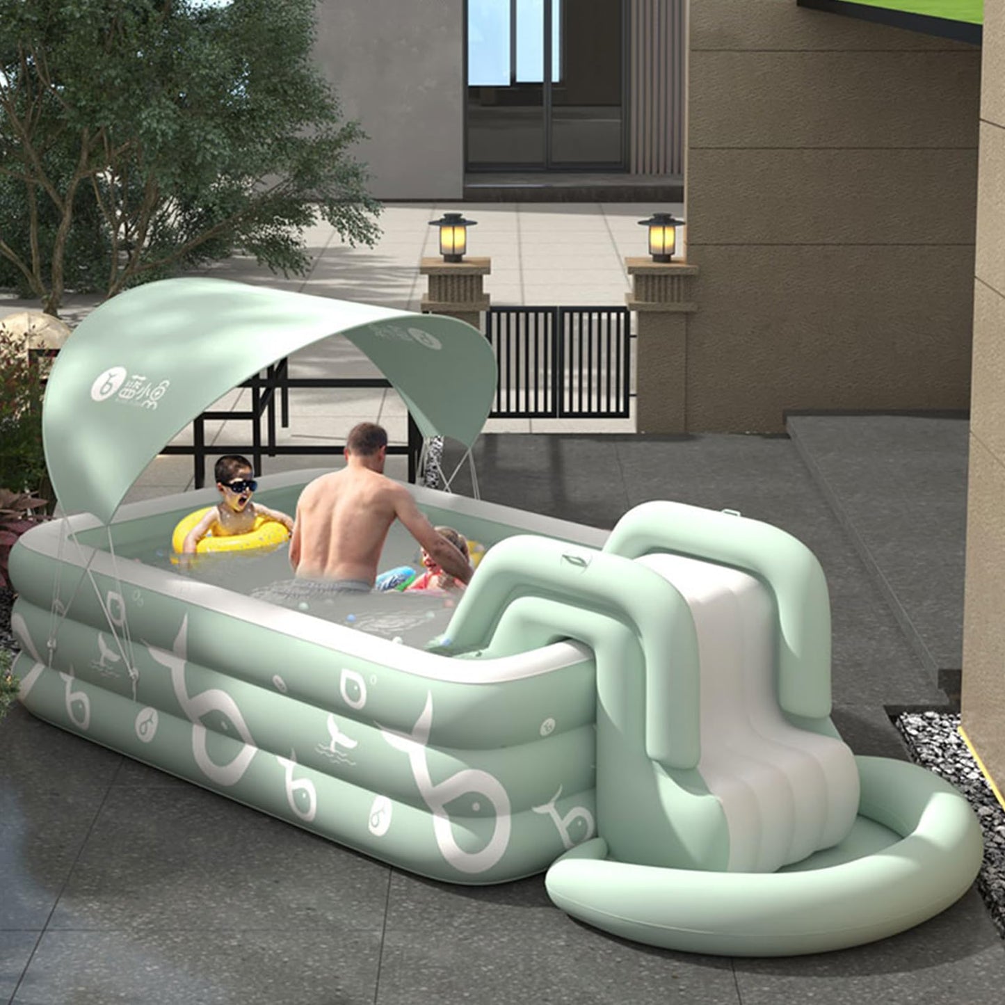 Piscina Hinchable Ergocar Azul con Tobogán Incorporado para Niños y Adultos