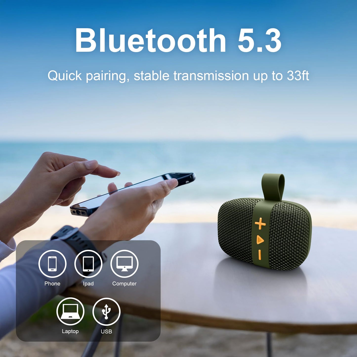 Fisher - Altavoz Bluetooth portátil, IPX5 impermeable, 10 W de potencia máxima Bluetooth estéreo con sonido HD, tiempo de reproducción 6H, BT 5.3, radio FM, electrónica inalámbrica, para piscina