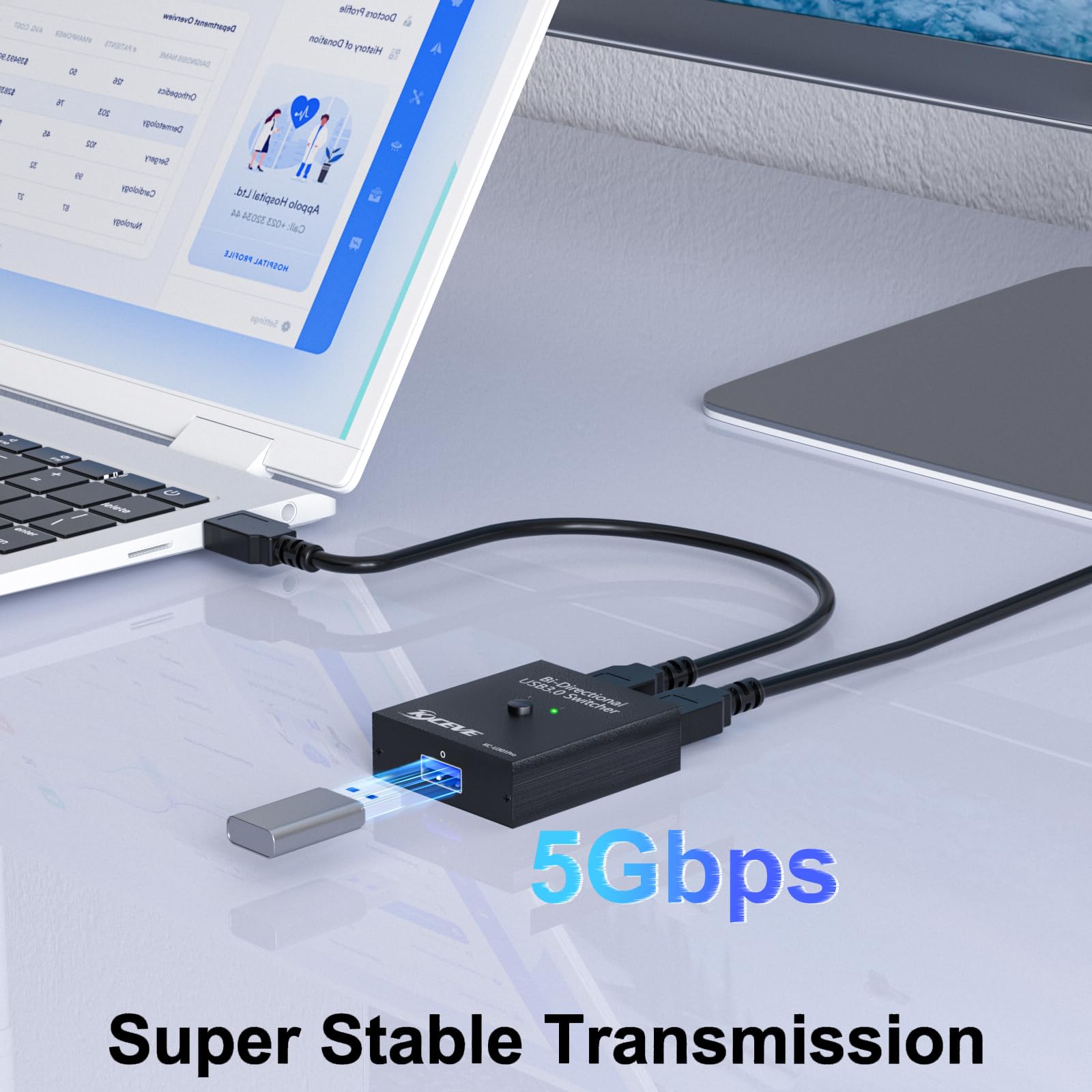 USB 3.0 Switch, Conmutador USB Bidireccional 2 en 1 Salida o 1 en 2, Switch USB MLEEDA Para 2 Computadoras Compartiendo Teclado, Ratón, Impresora, Con Controlador de Escritorio y 2 Cables USB 3.0