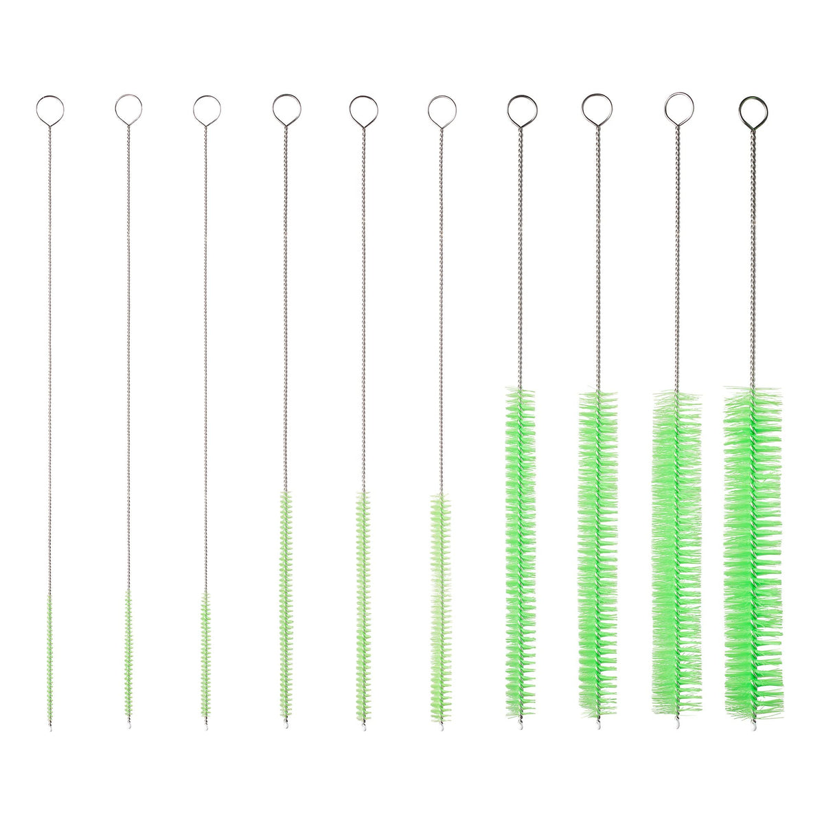 The Scoopie - Juego de cepillos de limpieza de tubo de laboratorio de 10 pulgadas (kit maestro de 10 unidades) – Mangos flexibles de acero inoxidable y cerdas de nailon de varios tamaños para tubos de