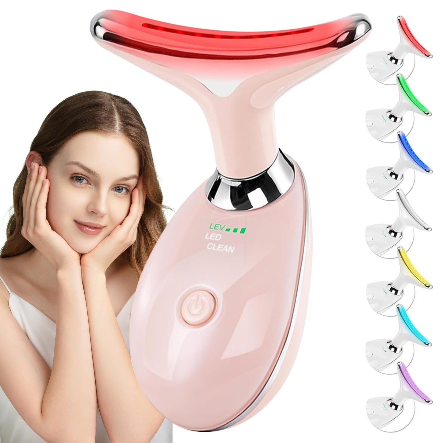 Masajeador Facial Cuello, Antiarrugas Masajeador de Belleza con 7 Modos, Máquina Belleza Facial Electrico con Luz LED, Limpieza profunda, Antienvejecimiento,cuidado facial recargable por USB