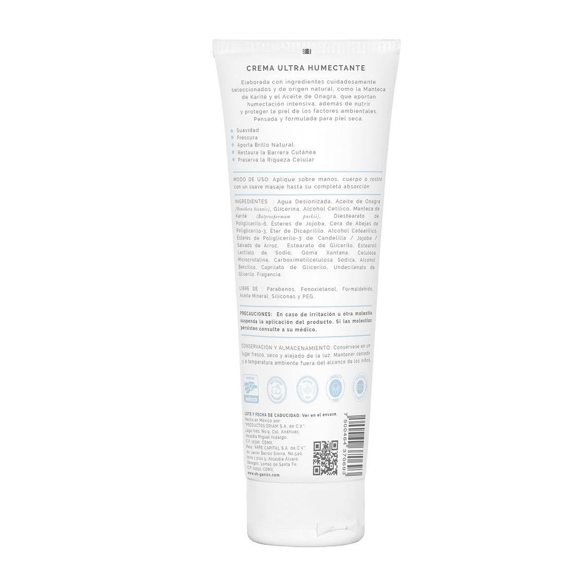 OH! GANICS Crema Ultra Humectante Bebé para Cara y Cuerpo, 250 ml