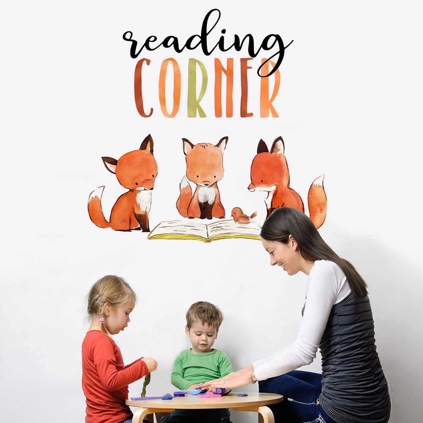 Mfault Foxes - Calcomanías de pared para niños y niñas, calcomanías de pared extraíbles de animales del bosque, libros de lectura, decoración de sala de juegos, recámara, arte de aula, biblioteca de