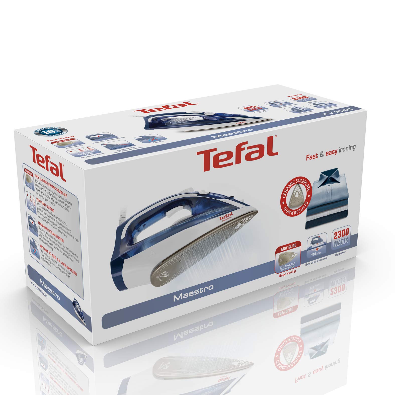 Plancha Tefal Azul Blanco CeramicGlide Vapor-Seco