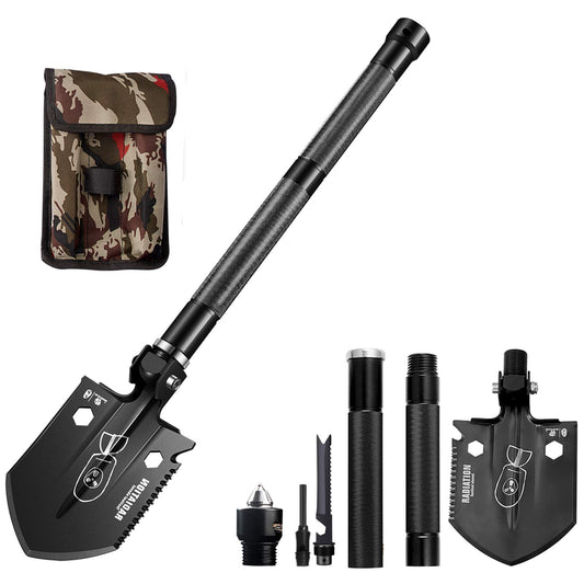 HX Outdoor - Pala de supervivencia multiherramienta, pala plegable militar, pala de camping plegable, pala táctica 15 en 1 con pala plegable para mochileros, zanjadas, senderismo, emergencia de coche