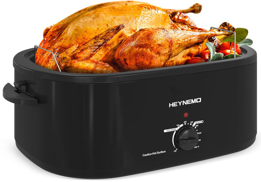 Horno tostador eléctrico de 26 cuartos con tapa visible y autohilado, tostador grande de pavo con función de descongelación caliente, temperatura ajustable, estante extraíble para sartén, acero