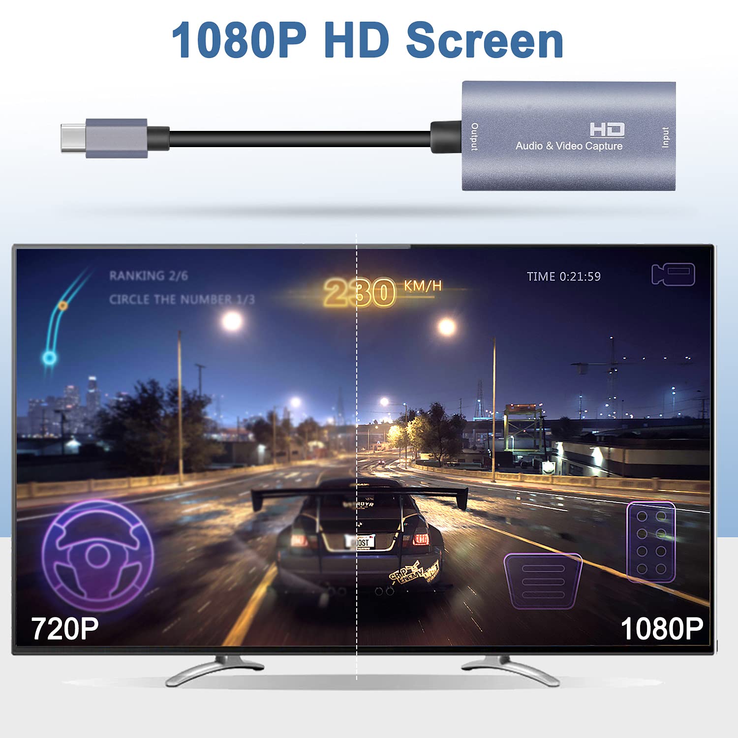 Guermok USB3.0 HDMI a USB C Tarjeta de Captura 4K 1080P 60FPS, Plata, para Juegos en Vivo, Windows, Sistema Mac OS
