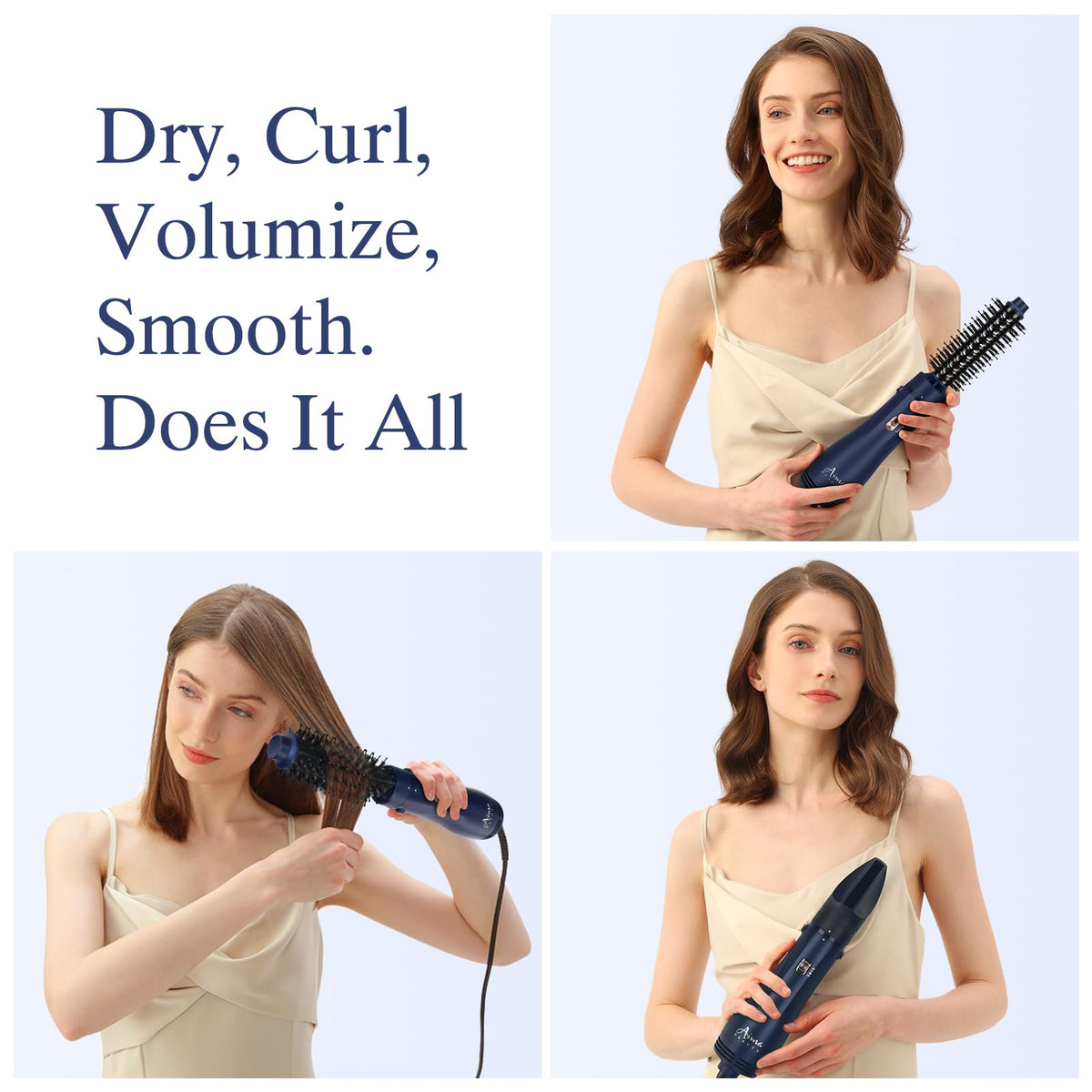 Set de Cepillos Aima Beauty Negro con Barril Redondo Intercambiable para Secador de Pelo, Brillo y Volumen para Cabello Corto a Mediano