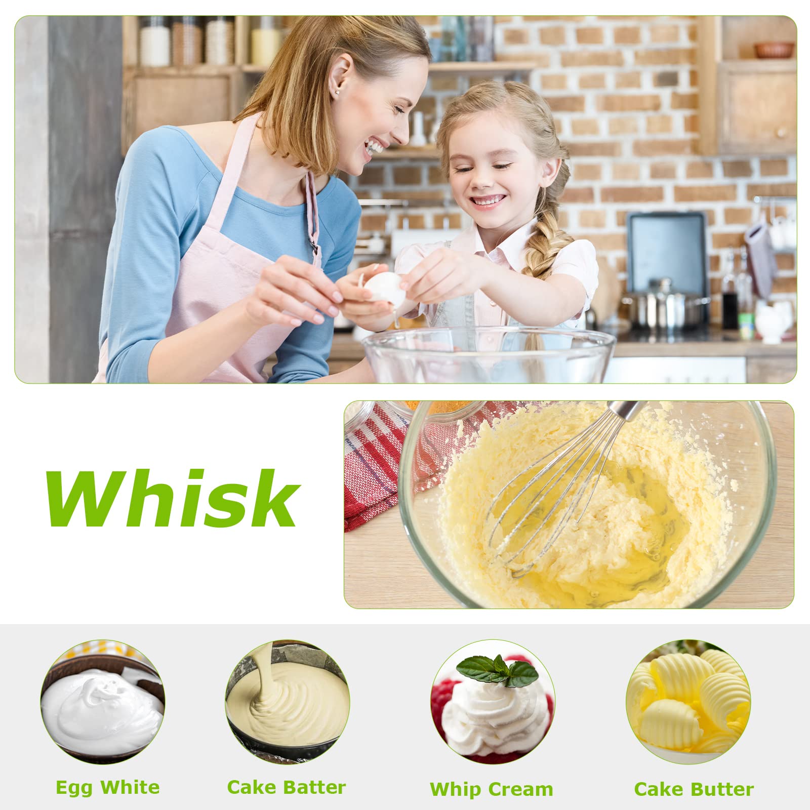 Bonsenkitchen Batidora de mano de inmersión 2 en 1, multiusos de 500 W con batidor, 20 velocidades y modo turbo, de acero inoxidable 304 para licuados, papillas para bebés y sopas