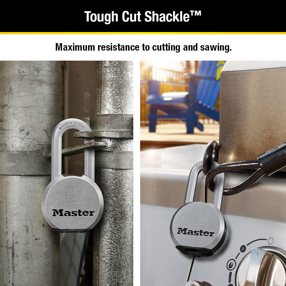 Candado Master Lock Magnum acero sólido plateado resistente a cortes para fenca o cobertizo
