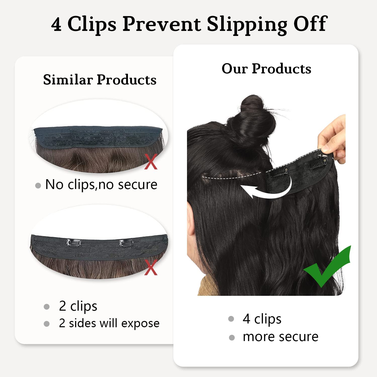 Slzhds Extensiones de Cabello Natural Ondulado, Extensión de Liga, Extensiones de Cabello Ondulado, Extensiones Halo con Diadema Invisible, 3/4 Cabeza Completa Ondulada Extensiones Cabello con Clip Seguros Extraíbles, Tamaño Ajustable, Resistente al Calor