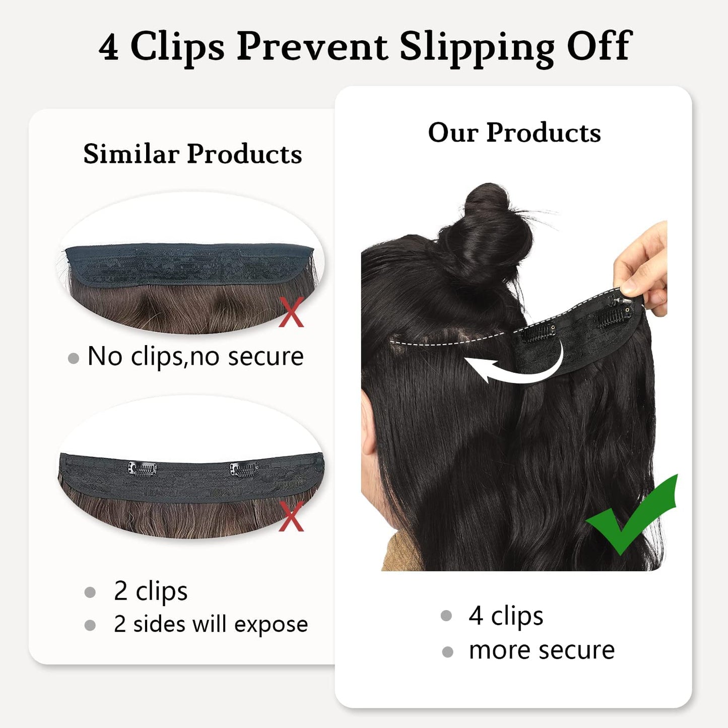 Slzhds Extensiones de Cabello Natural Ondulado, Extensión de Liga, Extensiones de Cabello Ondulado, Extensiones Halo con Diadema Invisible, 3/4 Cabeza Completa Ondulada Extensiones Cabello con Clip Seguros Extraíbles, Tamaño Ajustable, Resistente al Calor