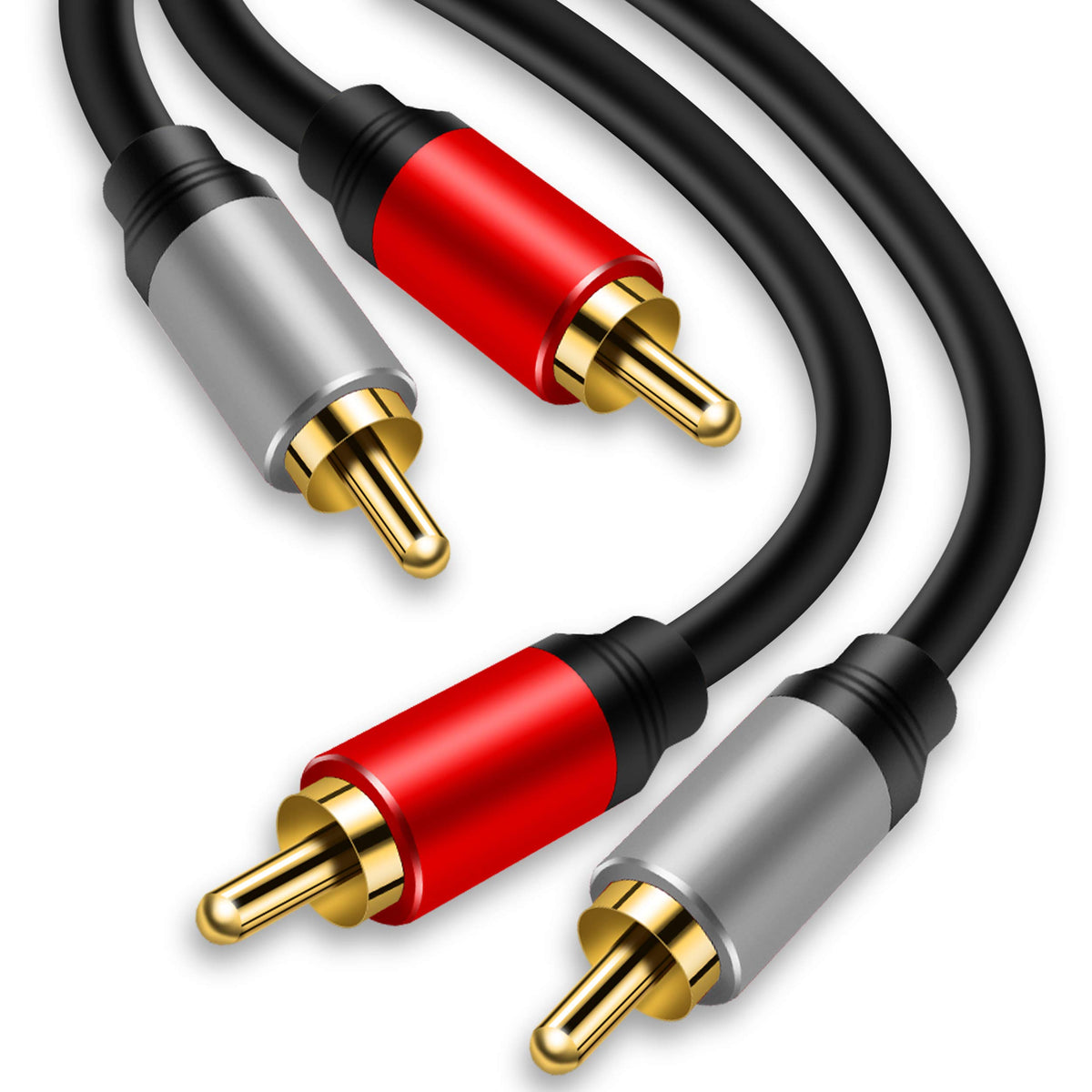 Cable de Audio Estéreo Tan QY Dorado 2RCA a 2RCA de 6 Pies para Cine en Casa y HDTV