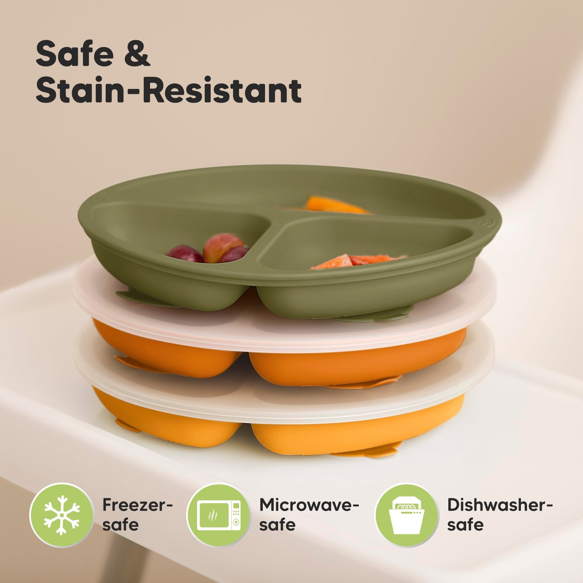 KeaBabies - Placas de succión con tapa para bebé, paquete de 3, 100% silicona, sin BPA, microondas (Popsicle)