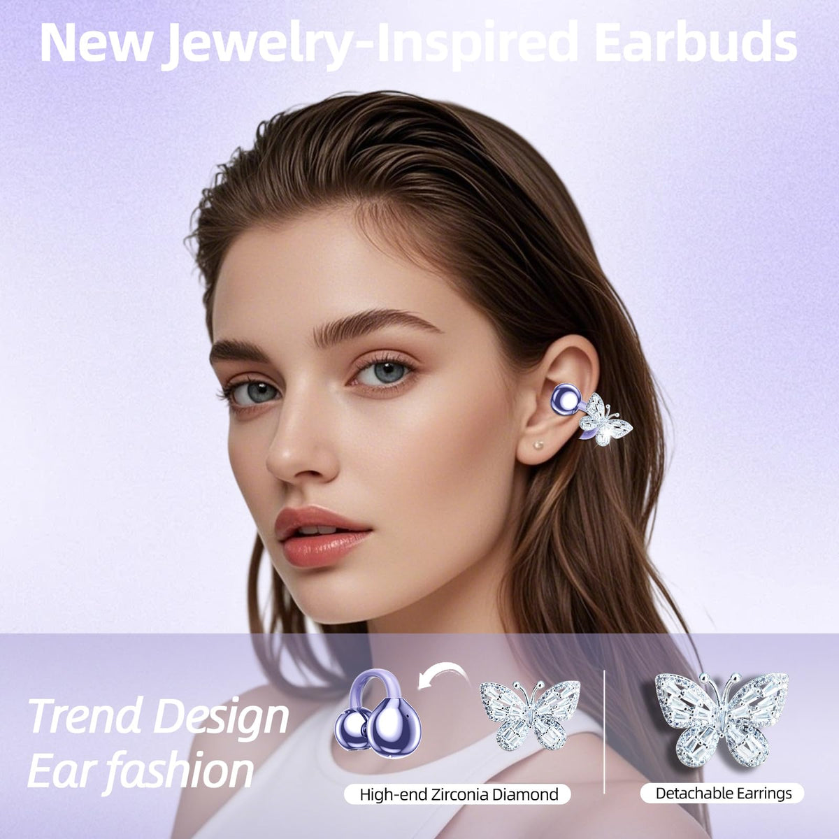 Auriculares Abiertos con Clip Inspirados en la Joyería Mariposa Bluetooth Inalámbricos para Mujer