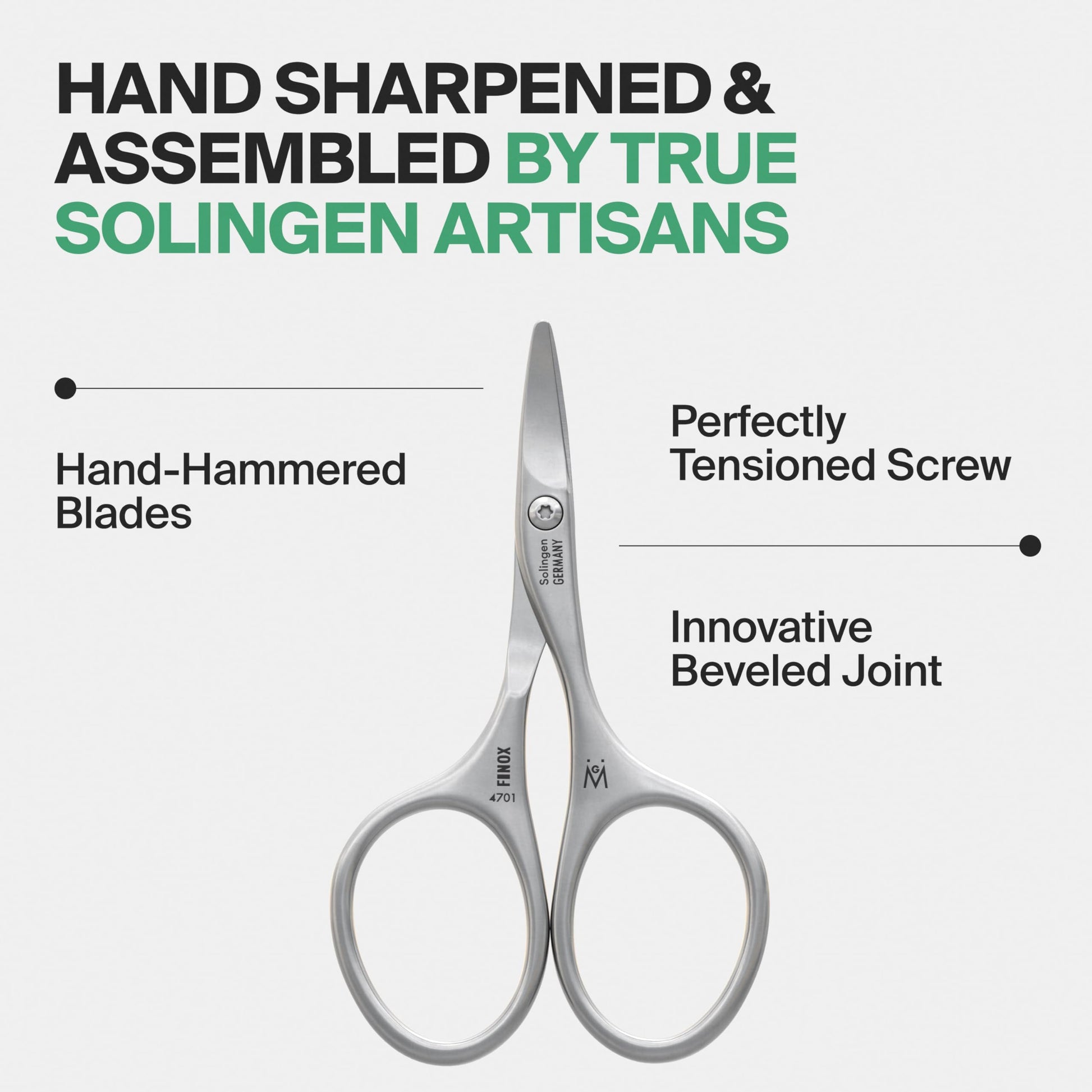 FINOX stainless steel baby scissors in matte finish, made by GERManikure in Solingen, Germany
