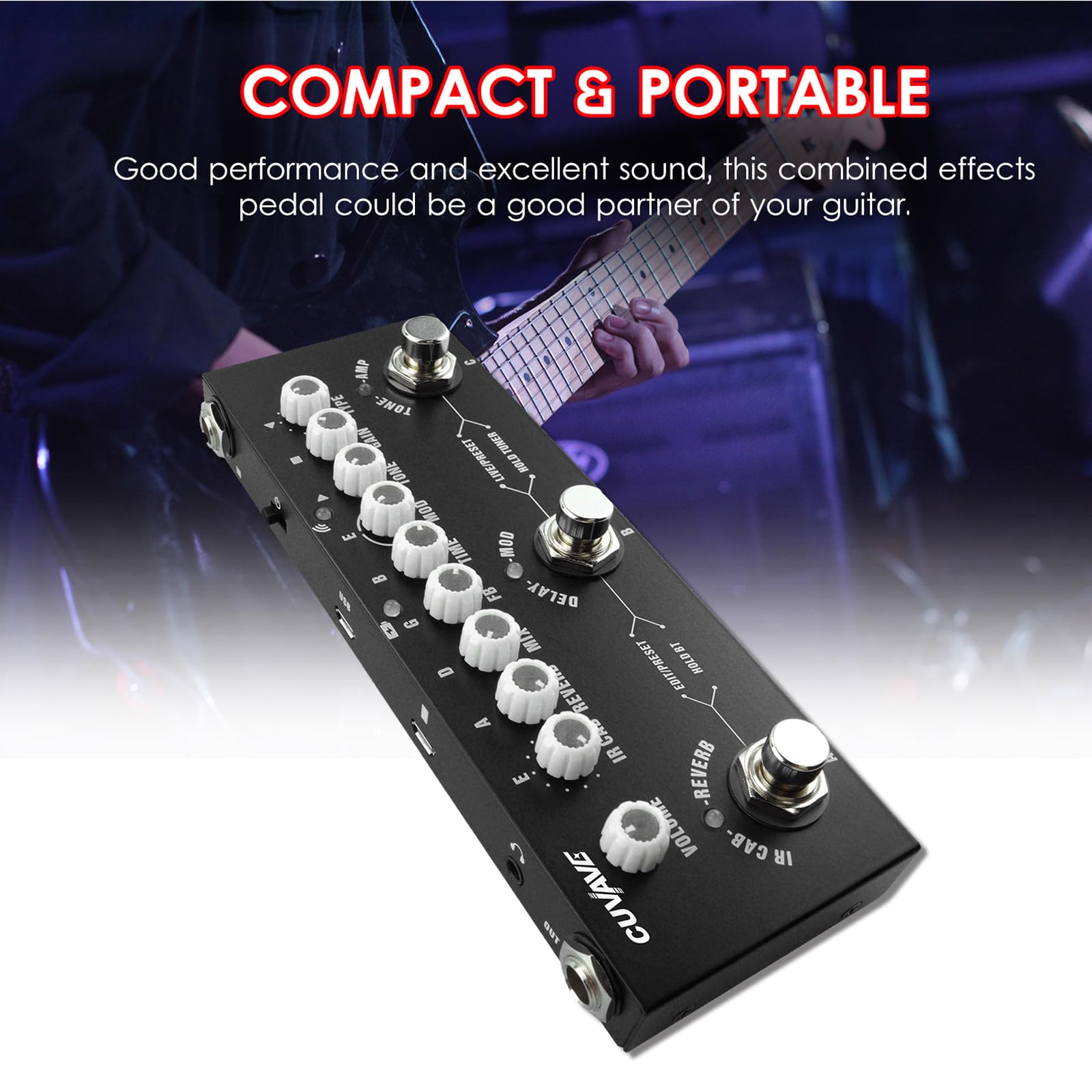 HUIOP CUVAVE CUBE BABY Pedal de efectos combinados para guitarra eléctrica multifuncional portátil con reproducción de música inalámbrica Grabación de teléfono Función de interfaz tipo C de audio,Peda