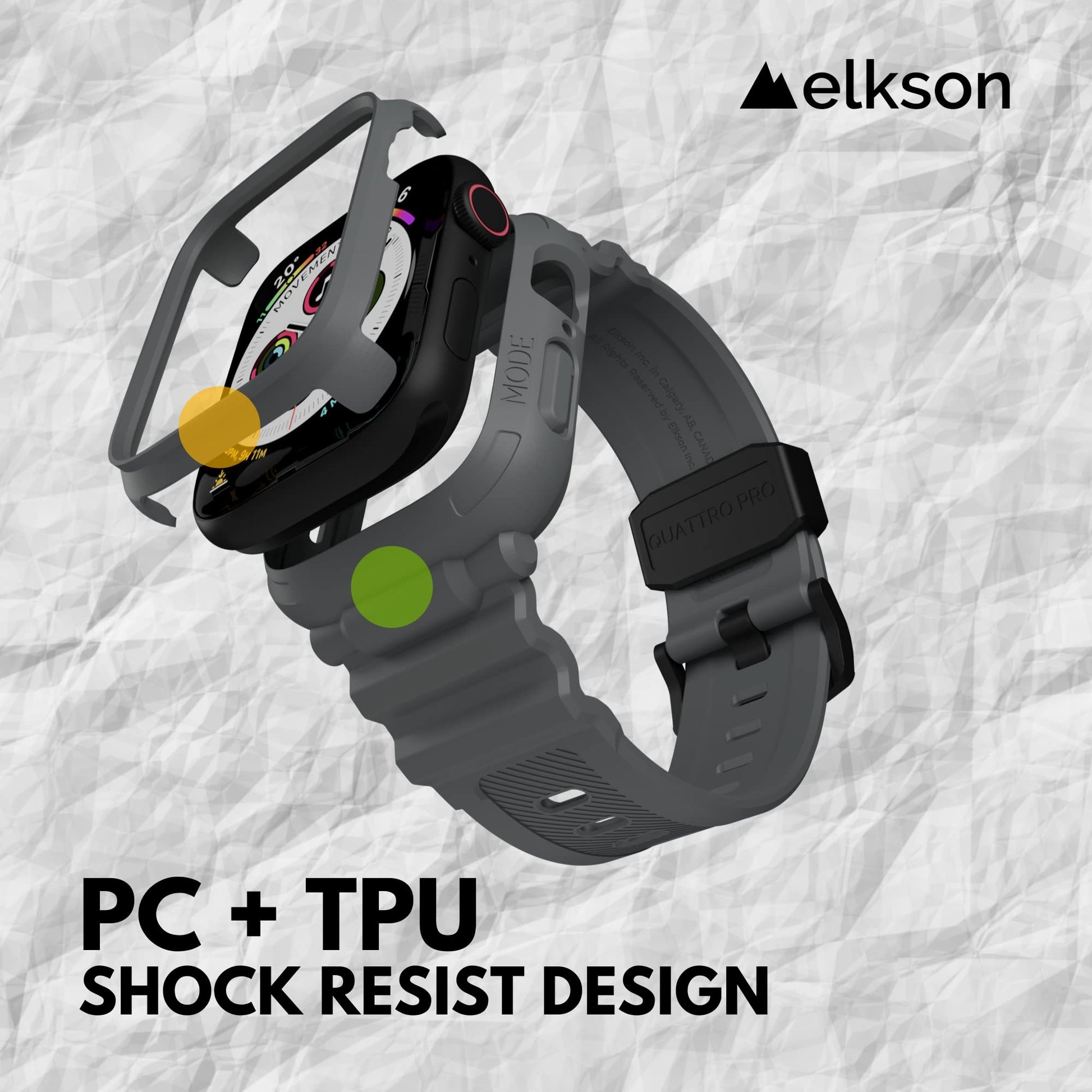 elkson Diseñada para Apple Watch Series 9/8/7/6/SE/5/4 [45/44mm], Quattro Pro Series Resistente Funda Protectora de Grado Militar con Correas para iWatch, Gris