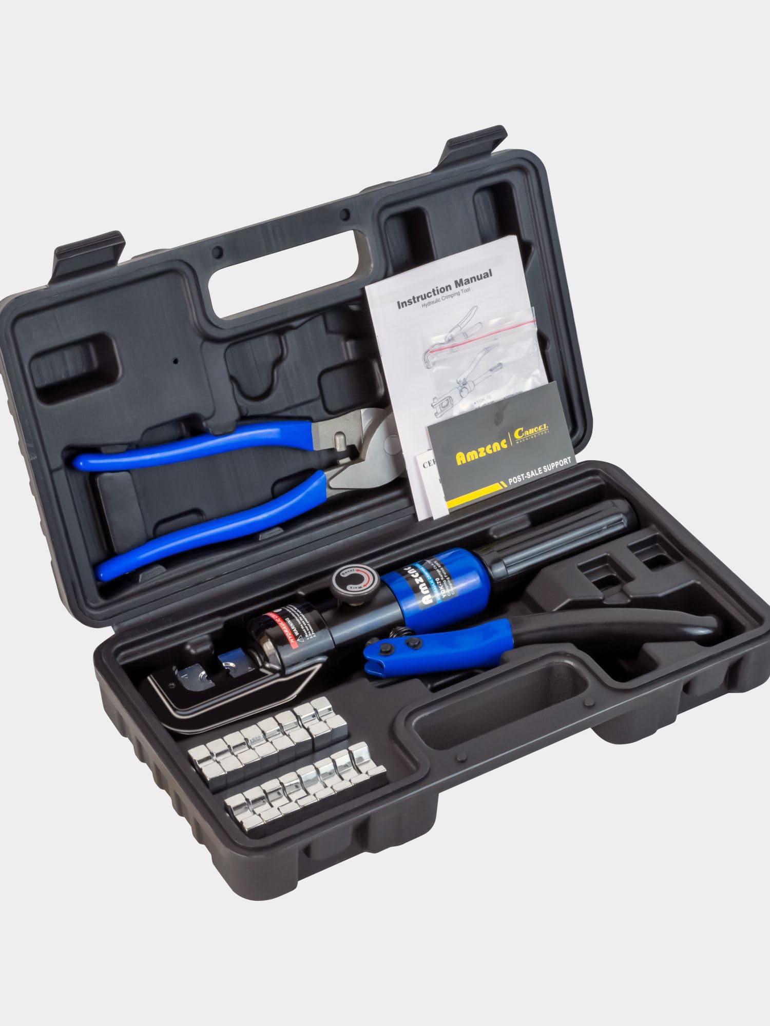 Herramienta de Prensado Hidráulico AMZCNC Azul con Cortador de Cables 8 Toneladas 12 AWG a 00 (2/0) para Terminales