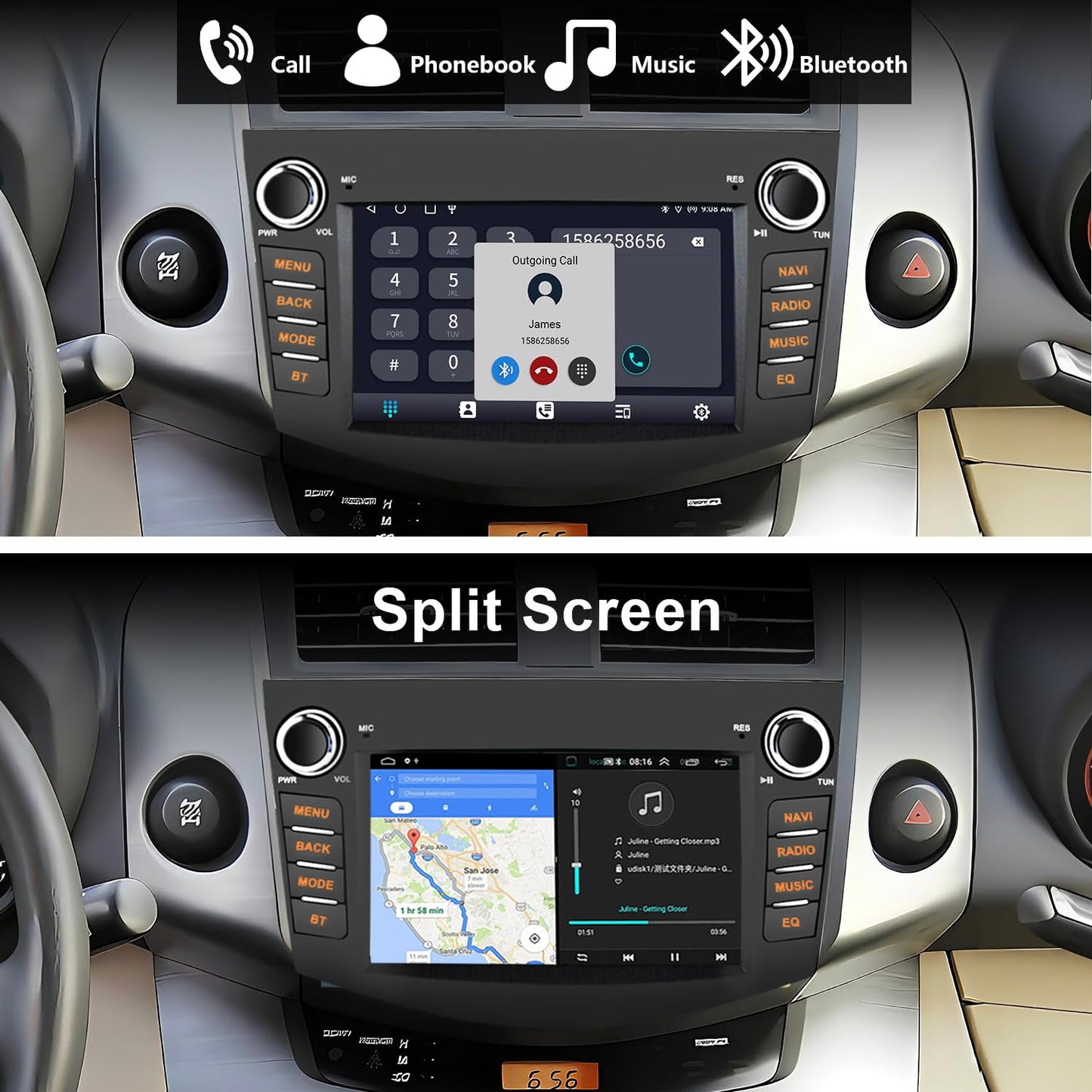 Radio estéreo de coche 4+64G para Toyota RAV4 2006 2007 2008 2009 2010 2011 2012 inalámbrico CarPlay Android Auto, visualización táctil estéreo GPS Navi WiFi, cámara de respaldo, botón físico FM