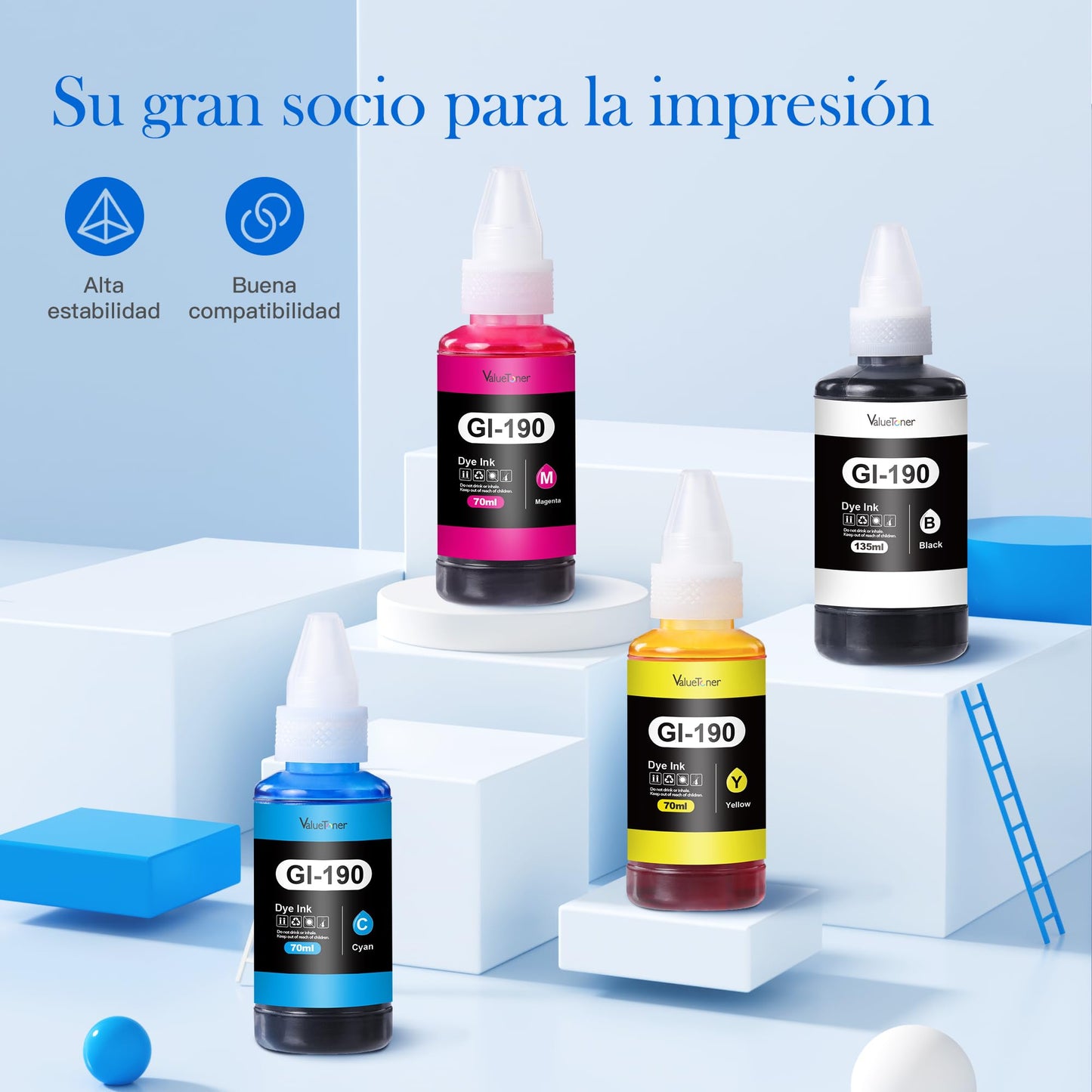 Botella de Tinta Valuetoner Compatible para Canon Negro Magenta Cian Amarillo Kit 4 Botellas