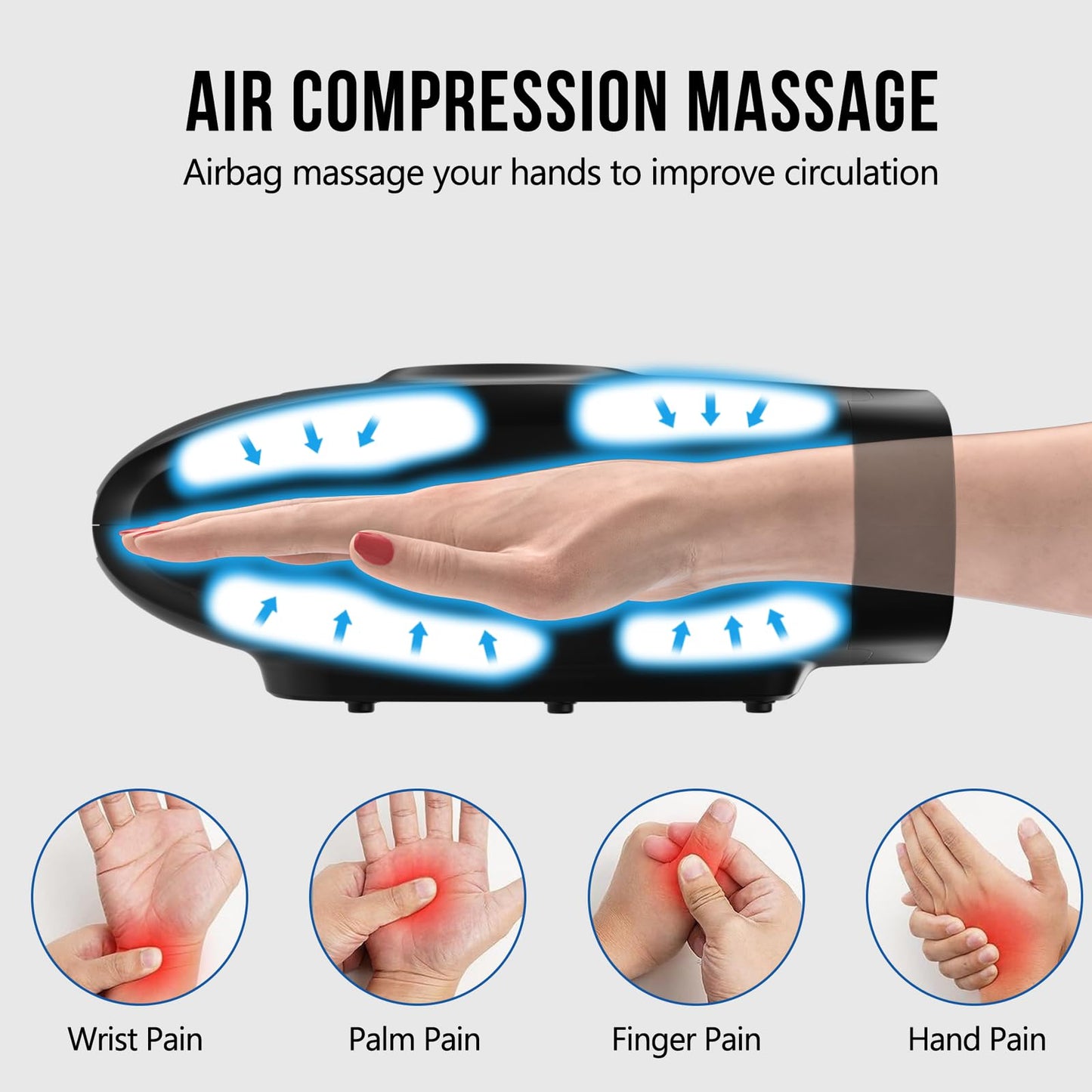 Masajeador de manos eléctrico - Masajeador de manos inalámbrico con calor para aliviar el dolor, 6 niveles de terapia de palma de la mano, masajeador de dedos y muñecas, regalo perfecto para mujeres, hombres, madres y padres, negro