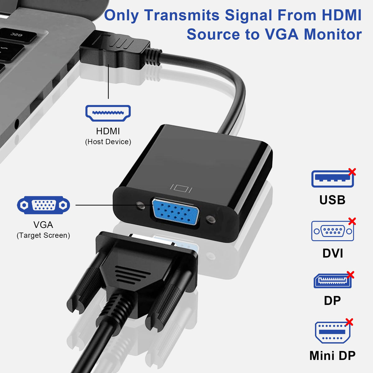 Adaptador HDMI a VGA HOYAWU Chapado en Oro Unidireccional Paquete de 2 Unidades para Monitor y Computadora
