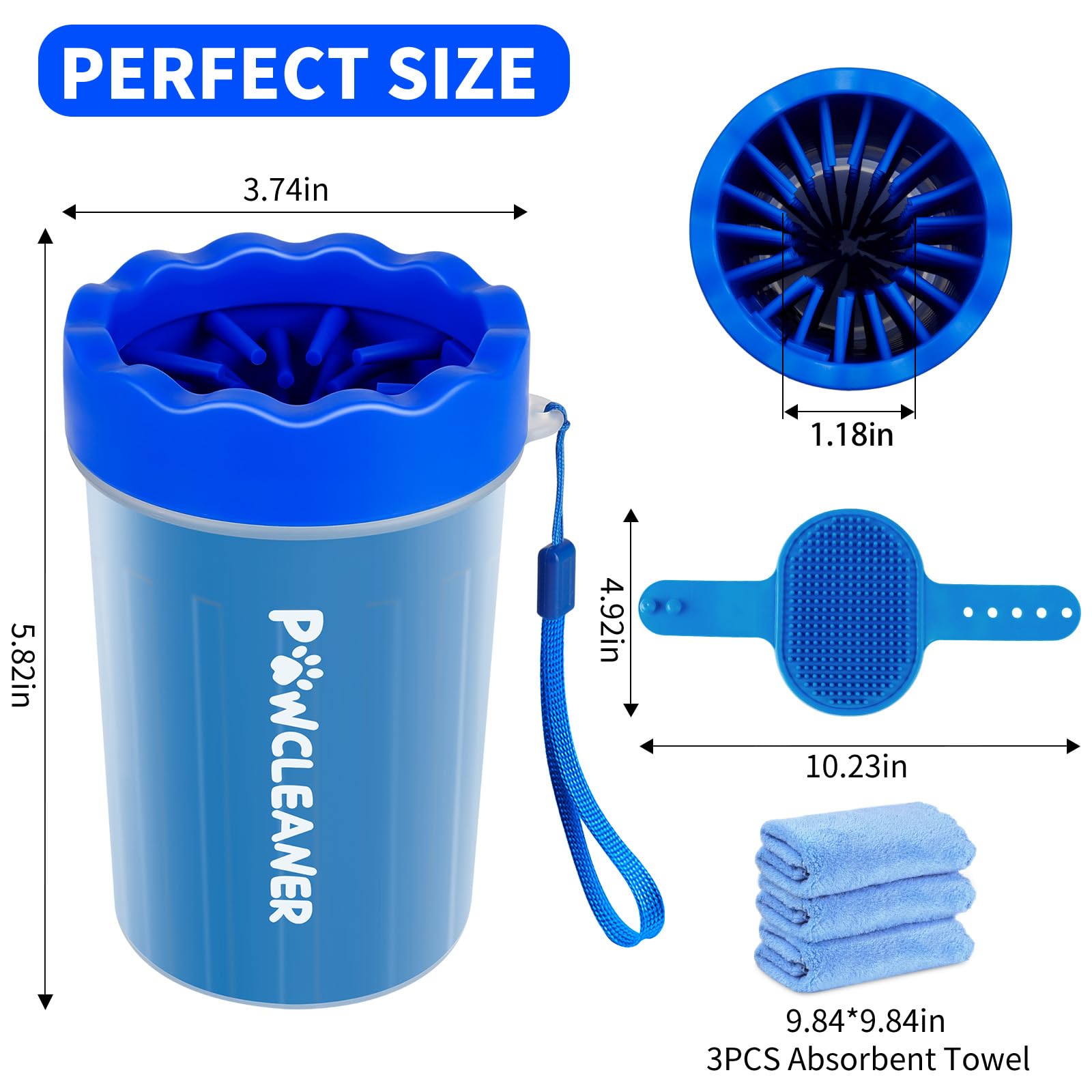 Limpiador de patas de perro para perros, con 3 toallas absorbentes y cepillo para polvo de baño ajustable para perros), limpiador de patas de perro Buddy Muddy Pet (azul profundo, mediano)