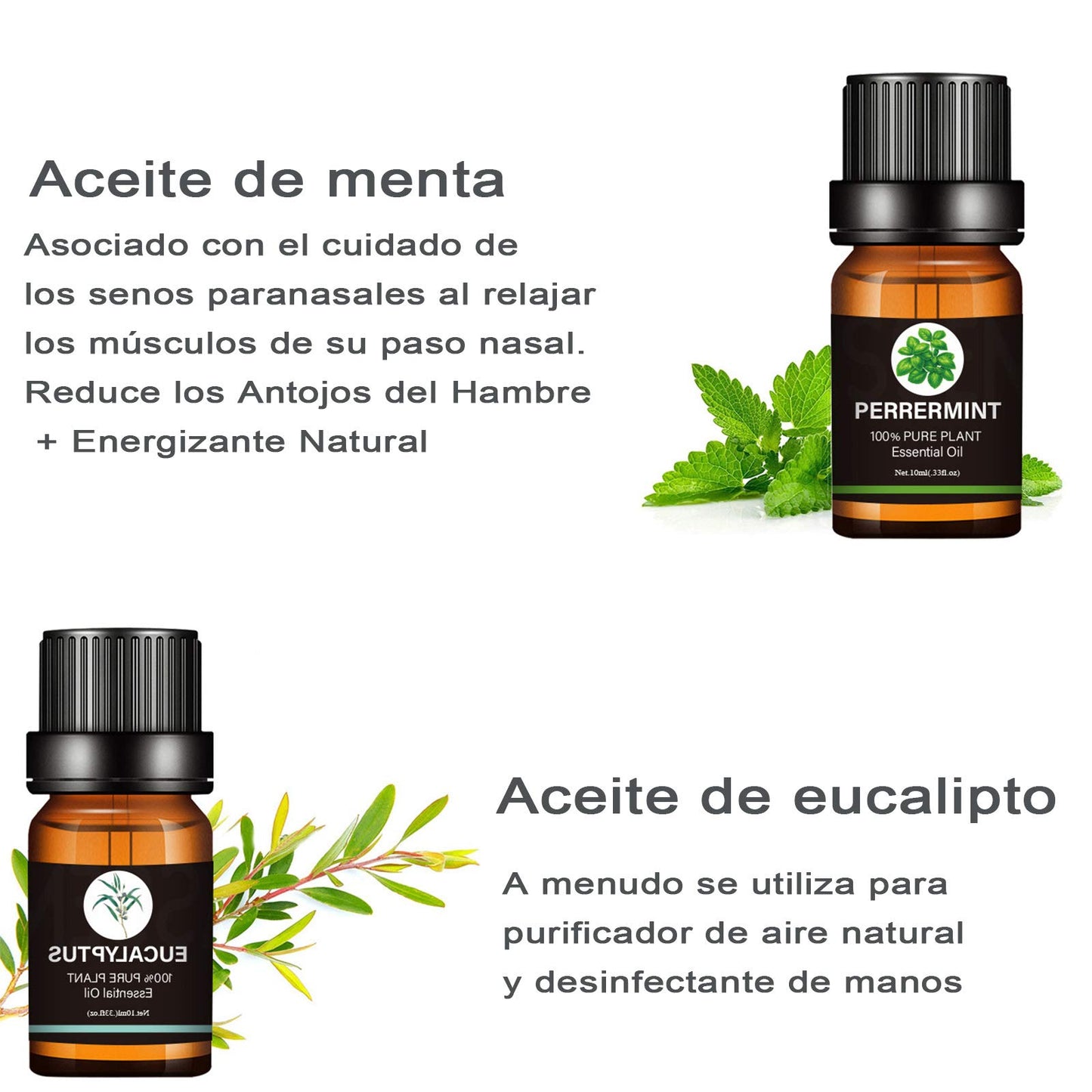 Kit de Aceites Esenciales de Aromaterapia para Difusor SPA Naranja Lavanda Arból de Té Menta Limoncillo Eucalipto