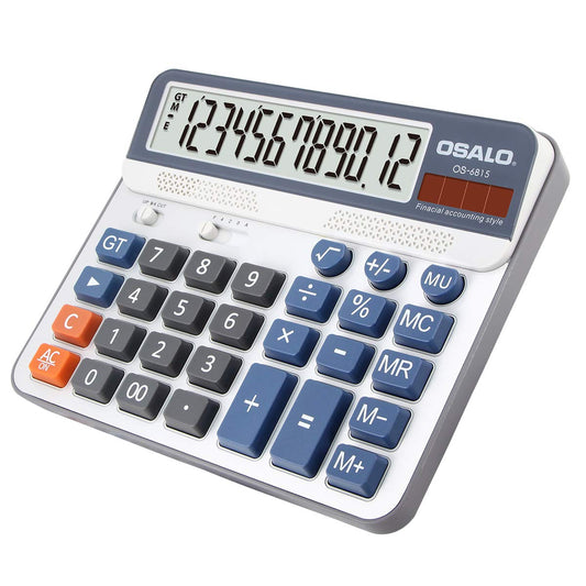 Calculadora de Escritorio Pantalla LCD Extra Grande de 5 Pulgadas Calculadora de Contabilidad de números Grandes de 12 dígitos con botón de Respuesta Gigante, para Office Business Home (OS-6815)