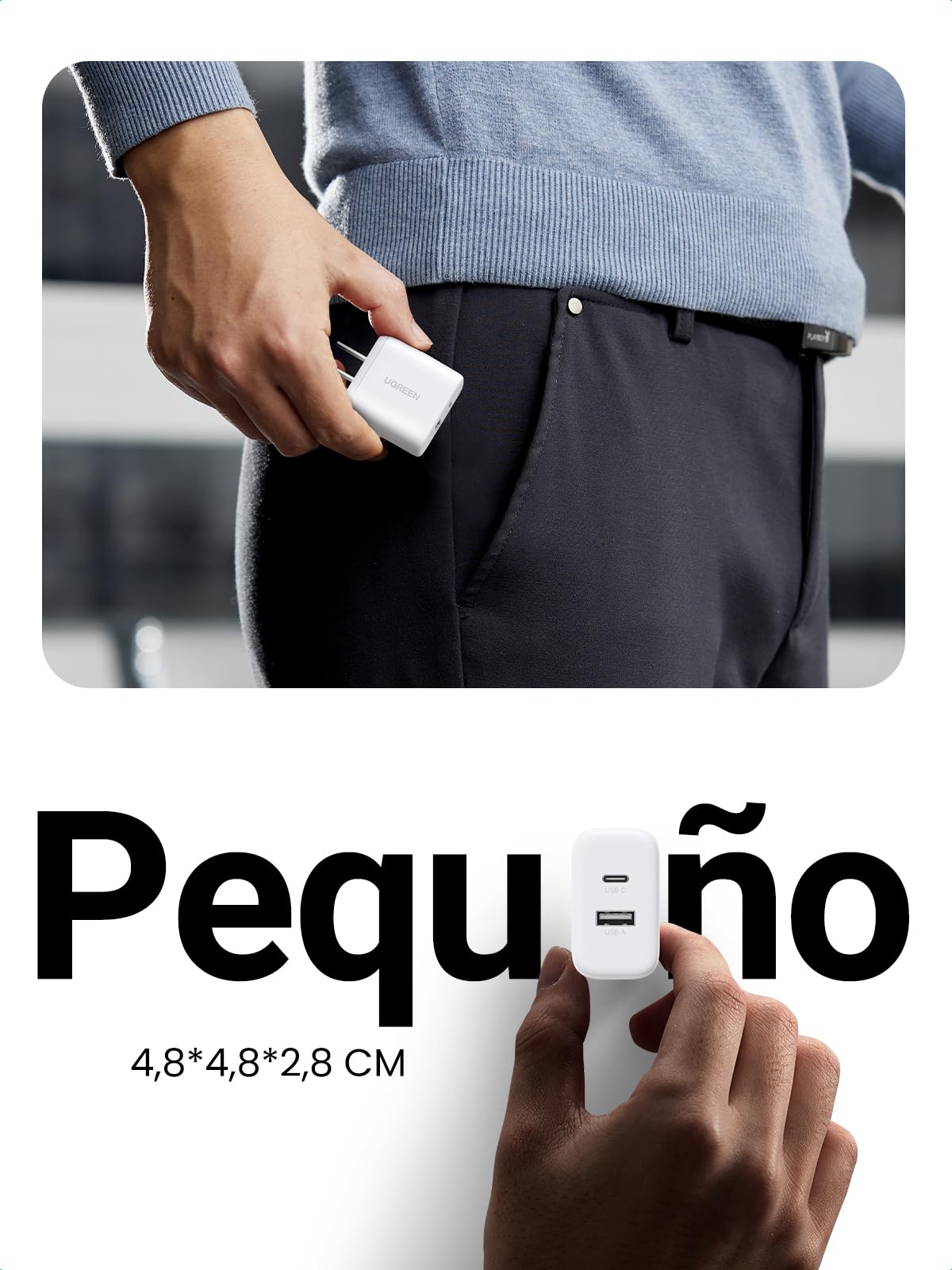 Cargador USB C UGREEN Blanco Carga Rápida 20W para iPhone y Más Dispositivos