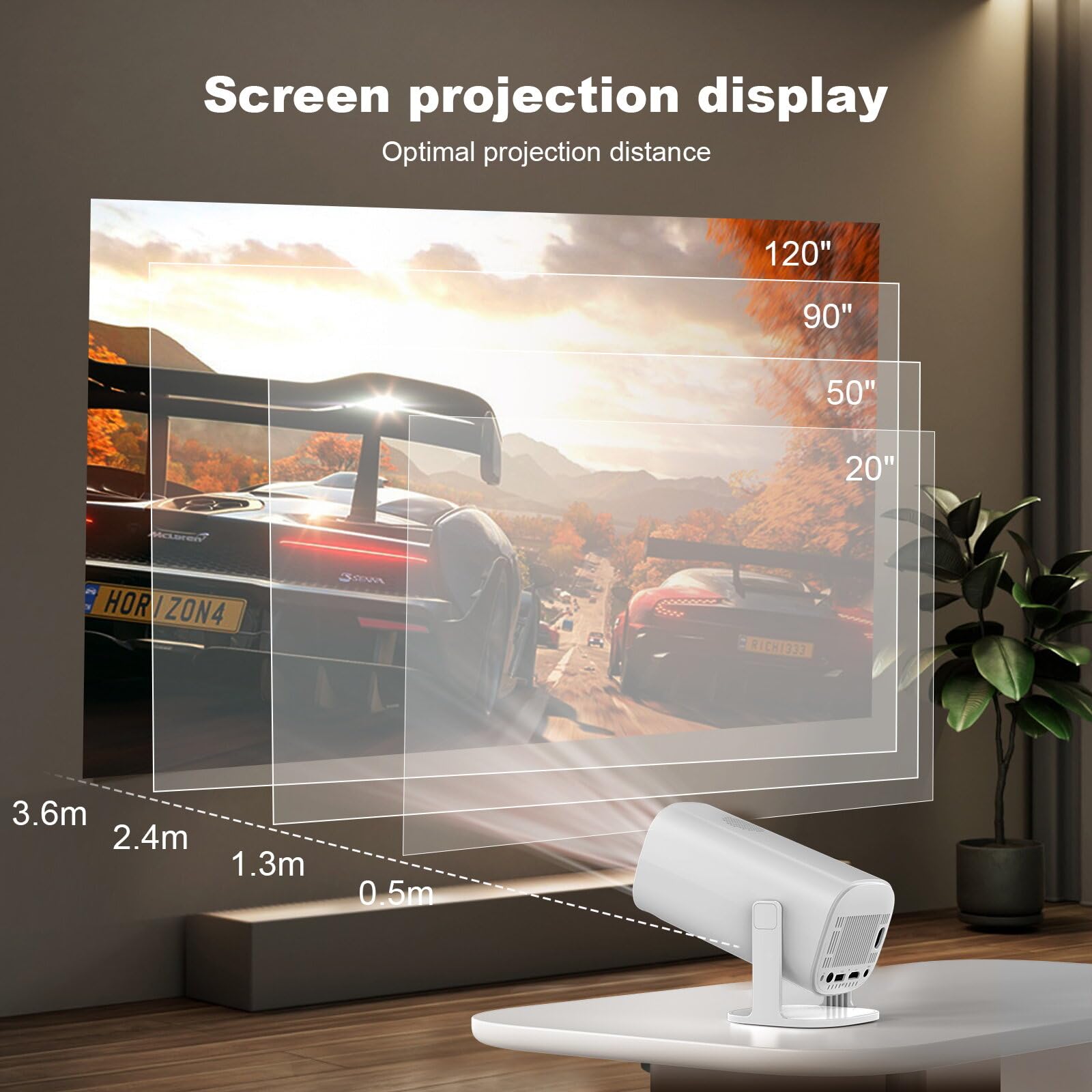 Mini Proyector Yolispa Blanco con WiFi6 y Bluetooth Pantalla Giratoria 180° Compatible 4K